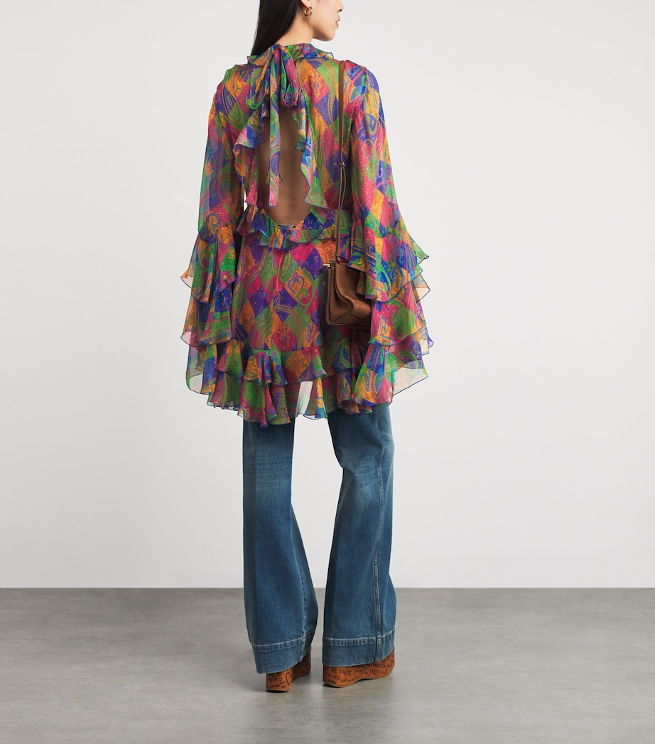 Silk Geometric Paisley-Motif Mini Dress X0854 Image 2