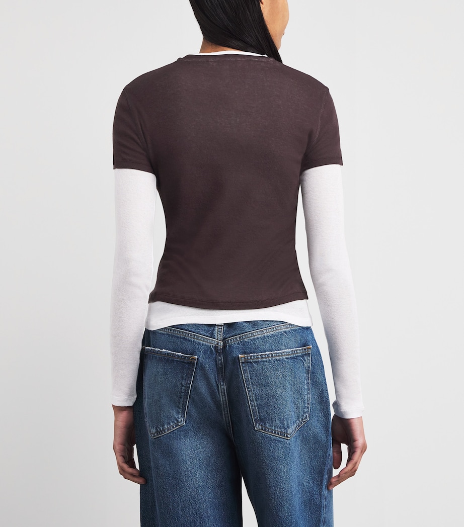 ME+EM Womens Cotton Double-Layer Top Chocolate/ White Image 5