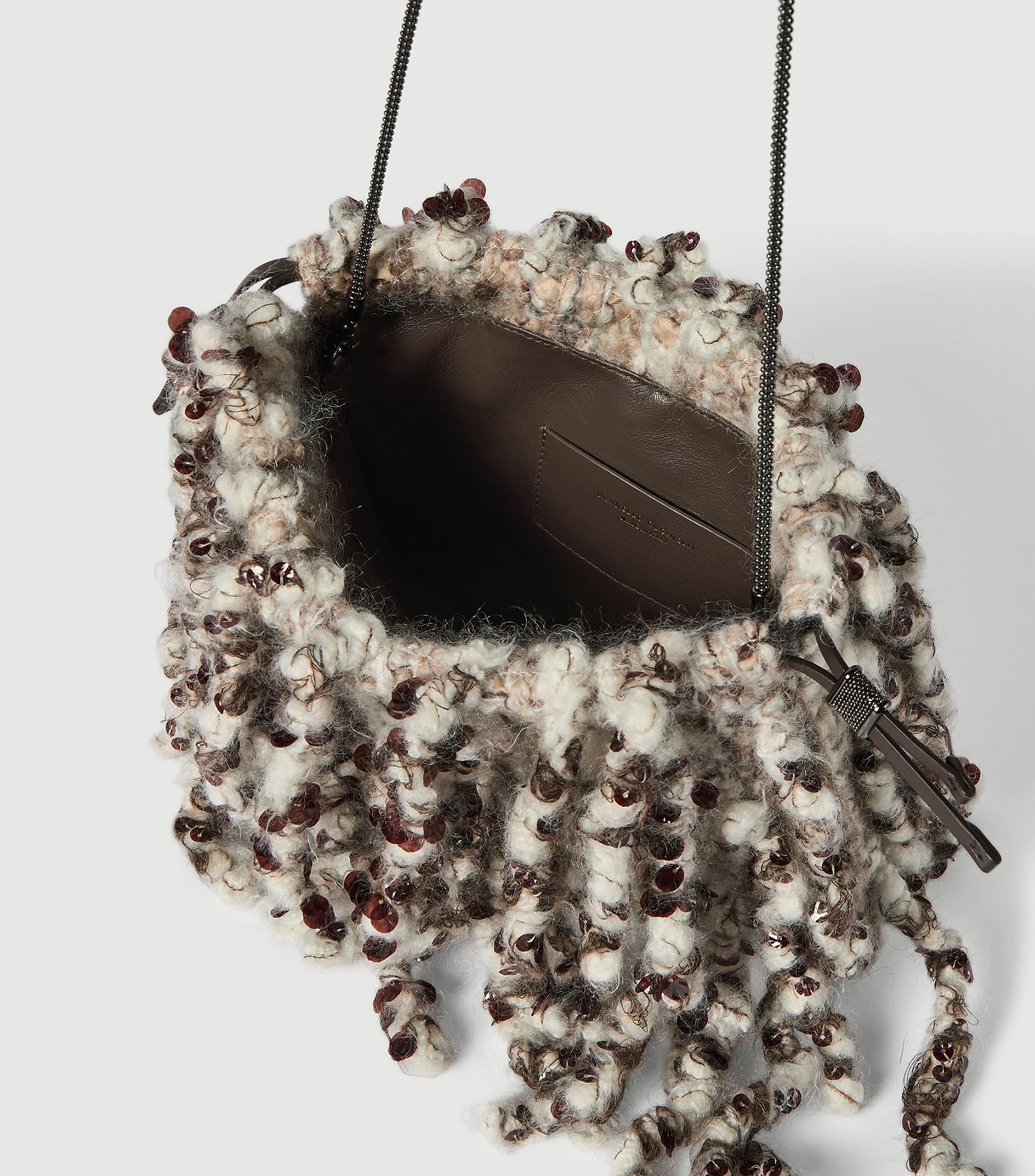 Brunello Cucinelli Leather Embroidered Dazzling Twist Pouch Bag Image 5