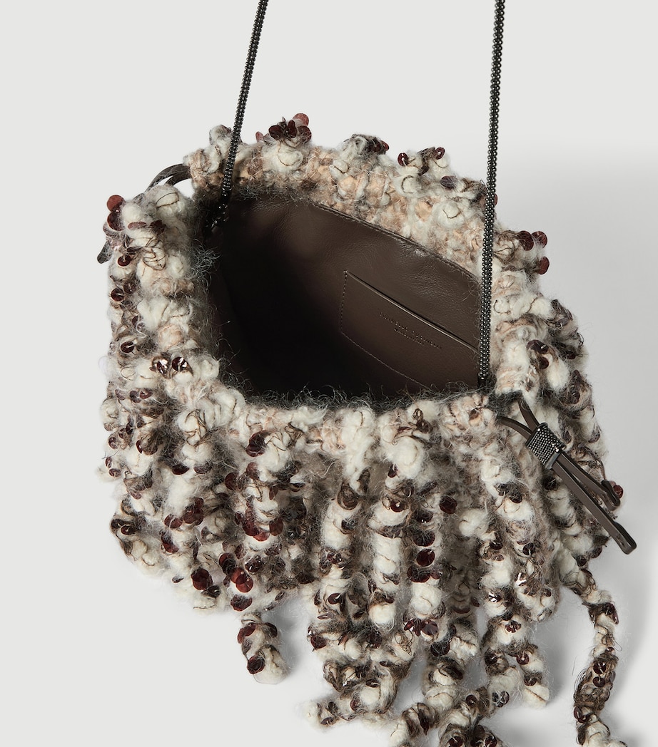 Brunello Cucinelli Leather Embroidered Dazzling Twist Pouch Bag Image 5