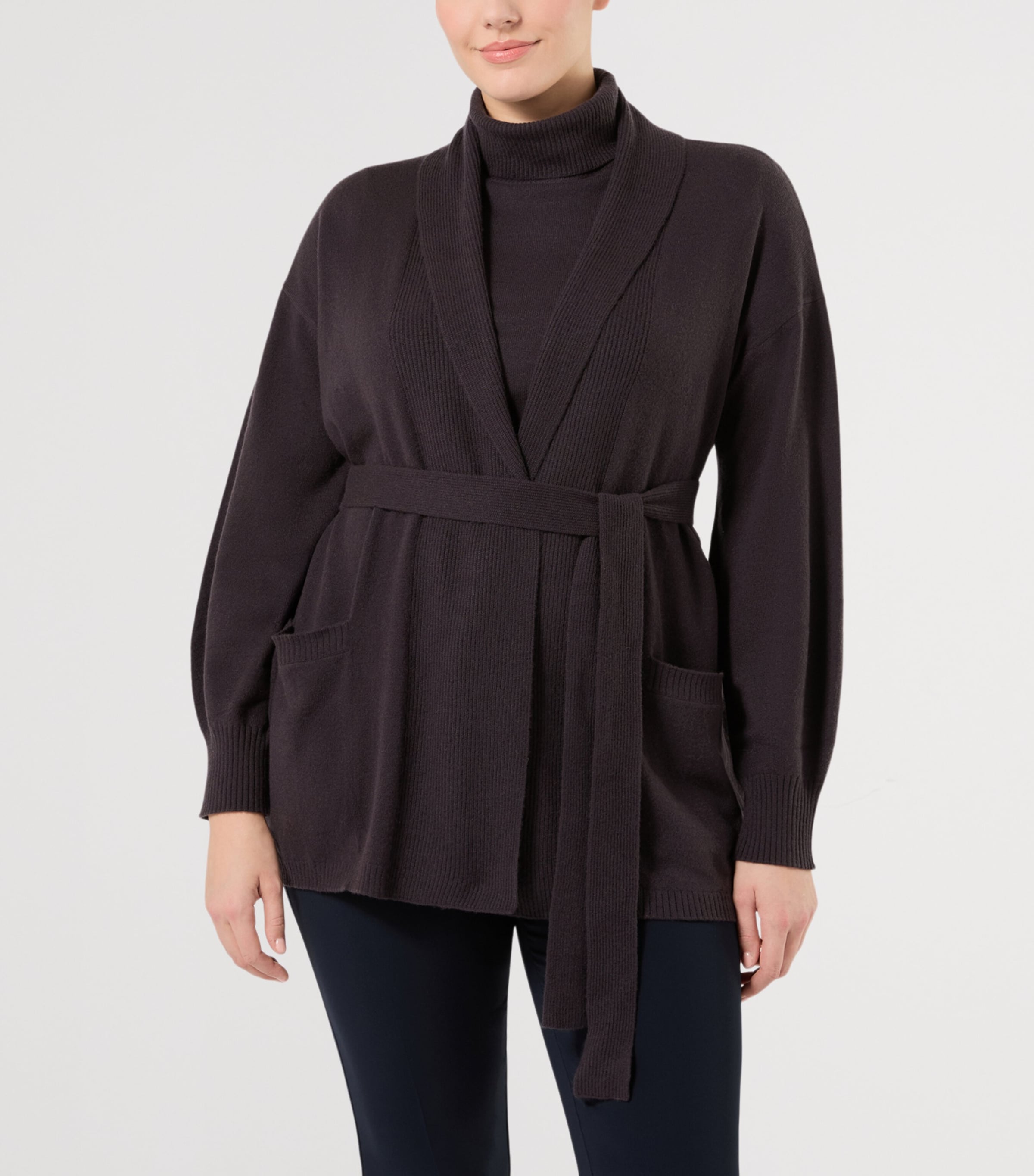 Marina Rinaldi Womens Cashmere Tie-Belt Cardigan Brown Image 3