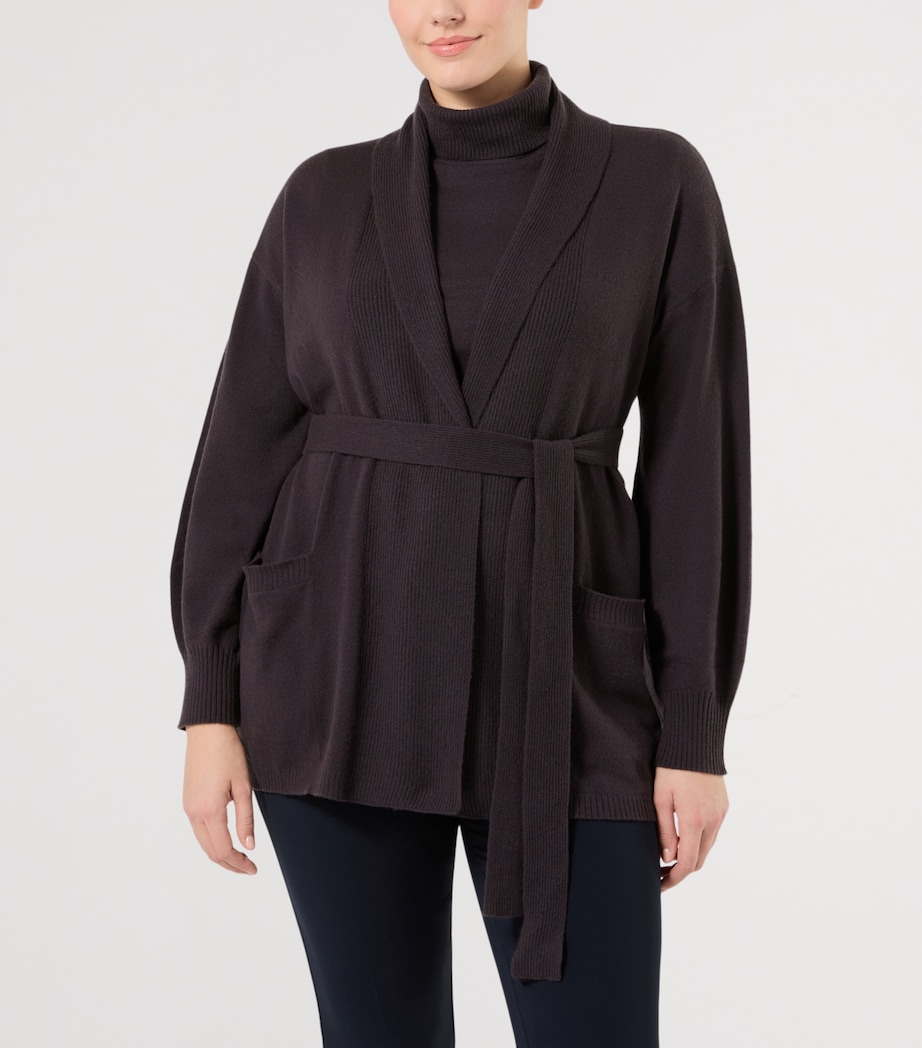 Marina Rinaldi Womens Cashmere Tie-Belt Cardigan Brown Image 3