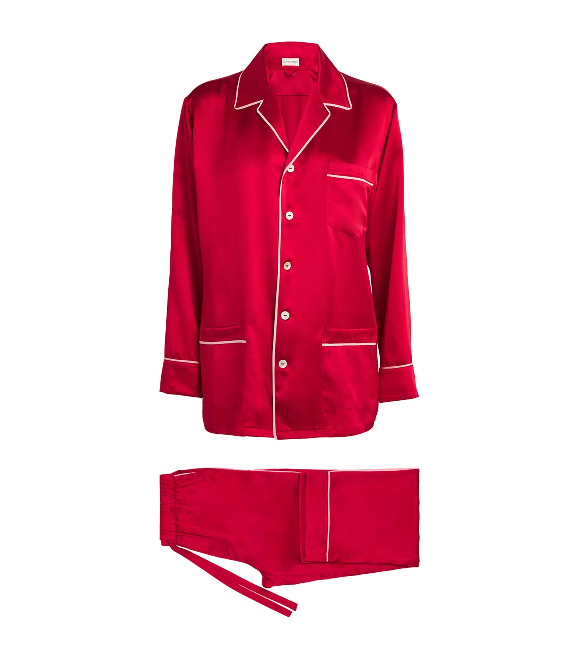 Olivia Von Halle Silk Yves Pyjama Set In Red