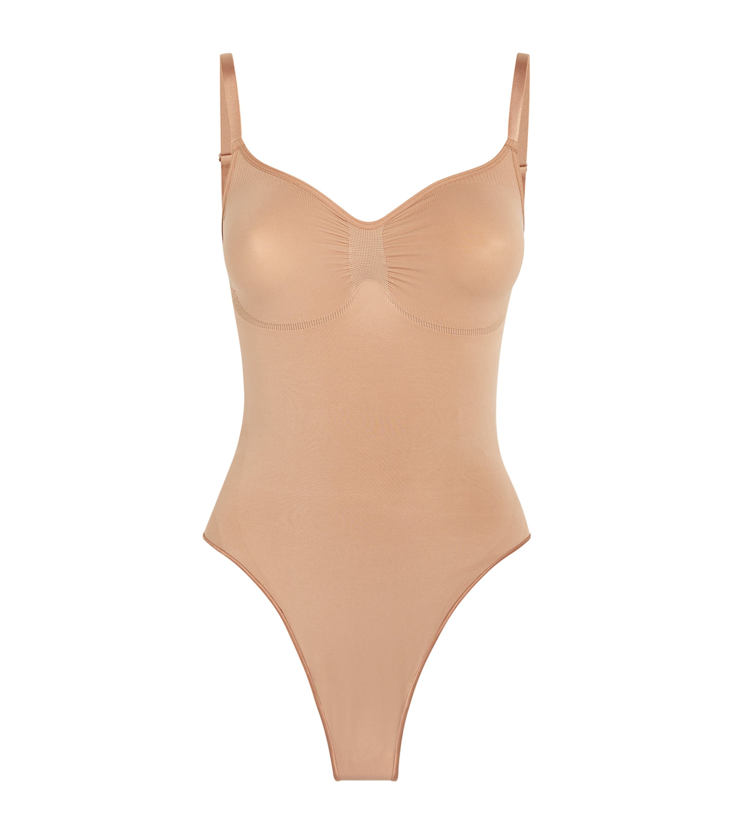 Shop Skims Seamless Sculpt Thong Bodysuit In Brown