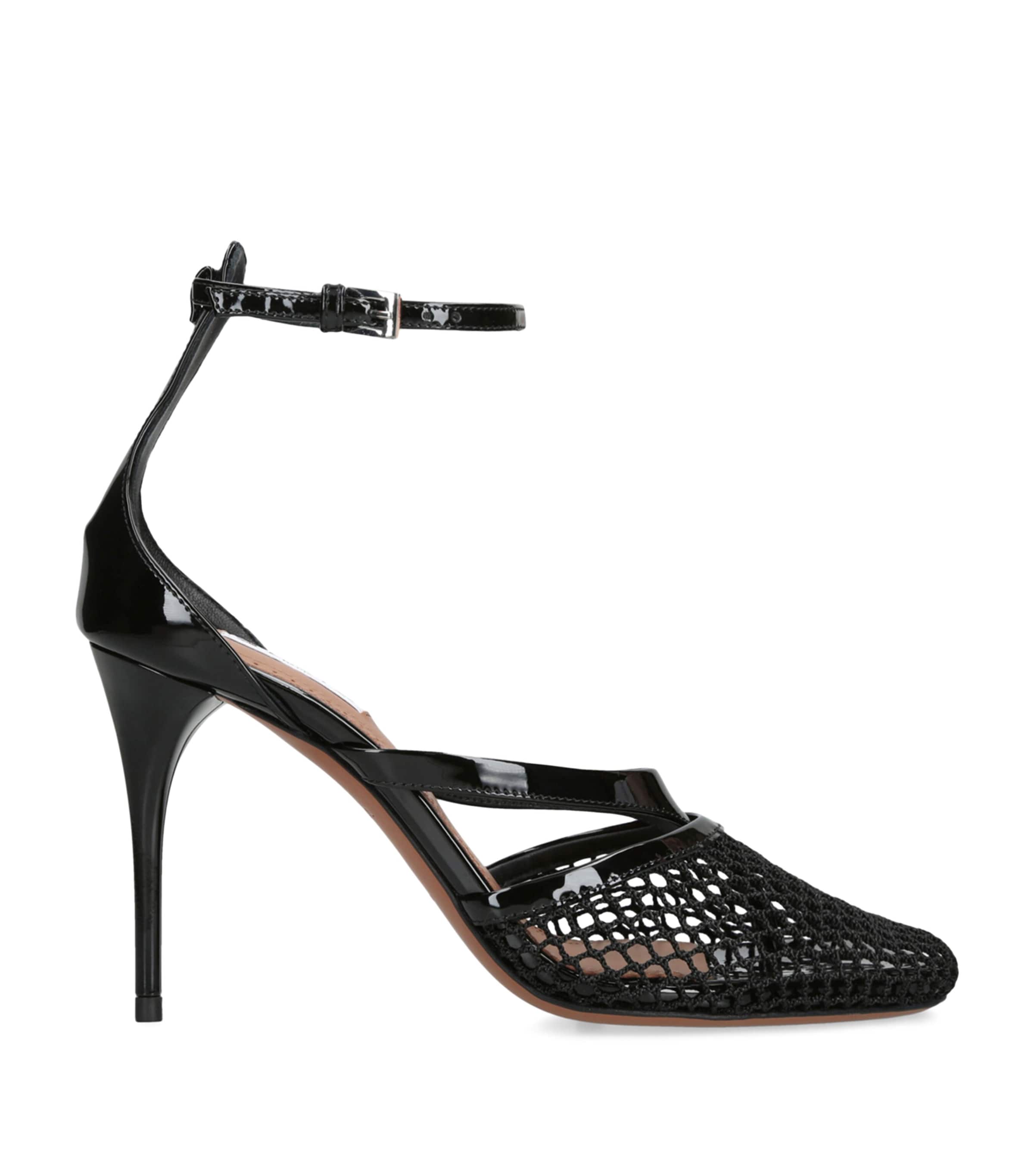 Alaïa Alaia Women Thong Sandals In Fishnet And Patent Leather In Black