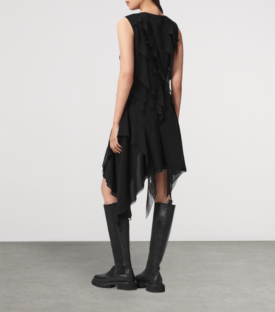 AllSaints Womens Ruffled Asymmetric Angie Midi Dress Black Image 4