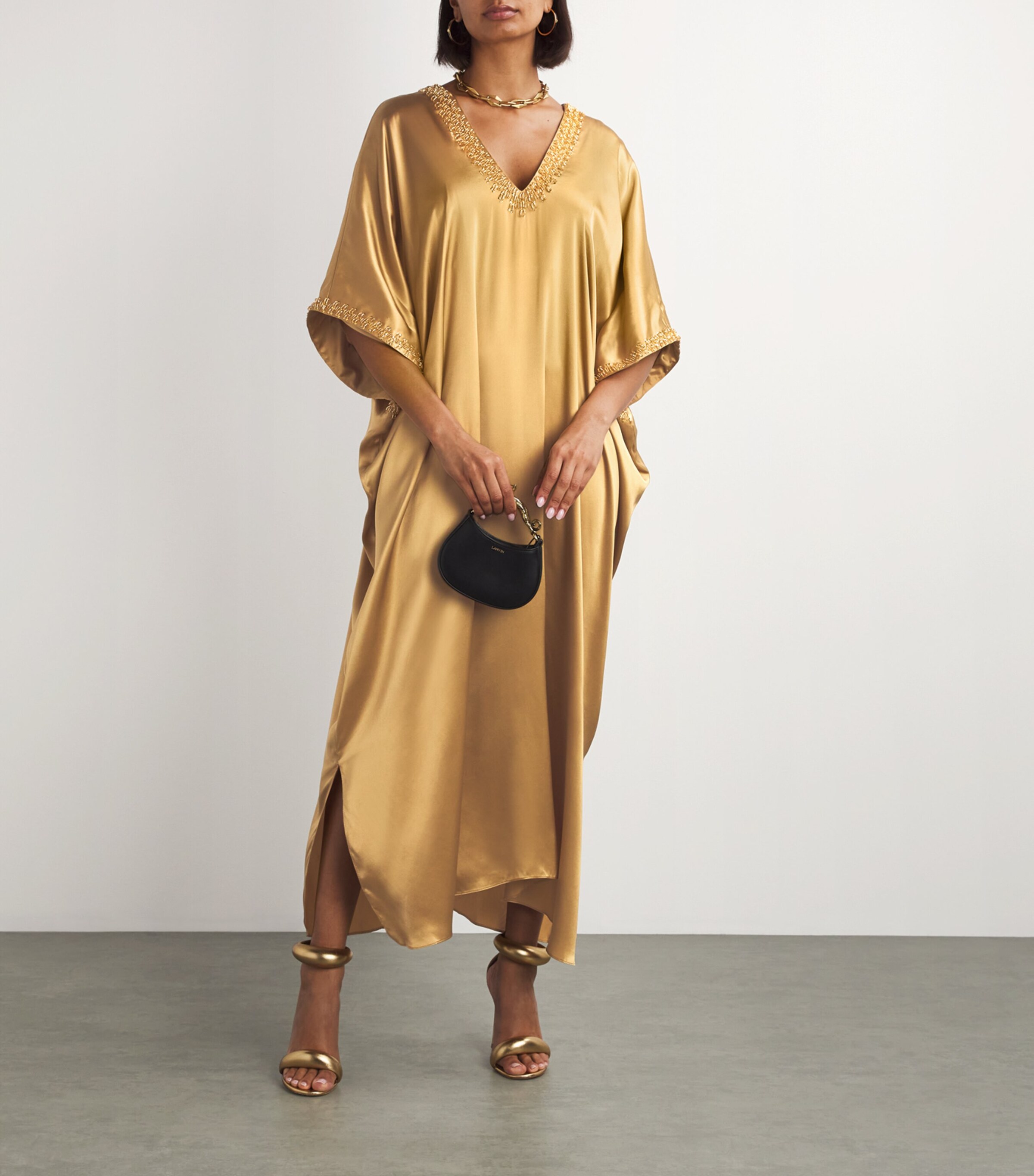 Natori Gold Silk Embellished Kaftan Dress | Harrods MD