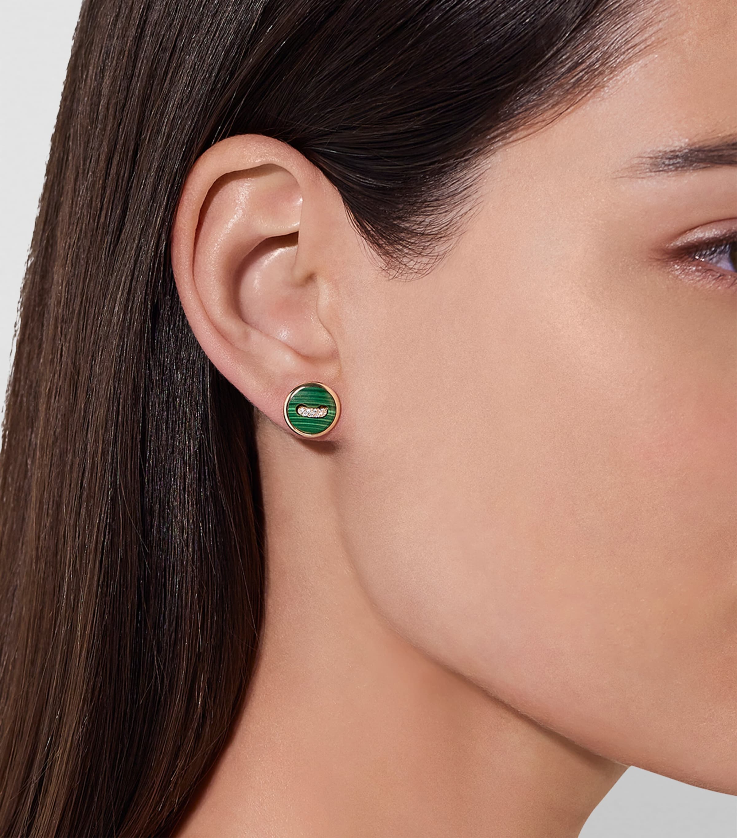 Rose Gold, Diamond and Malachite Pom Pom Dot Earrings DB0MY Image 2