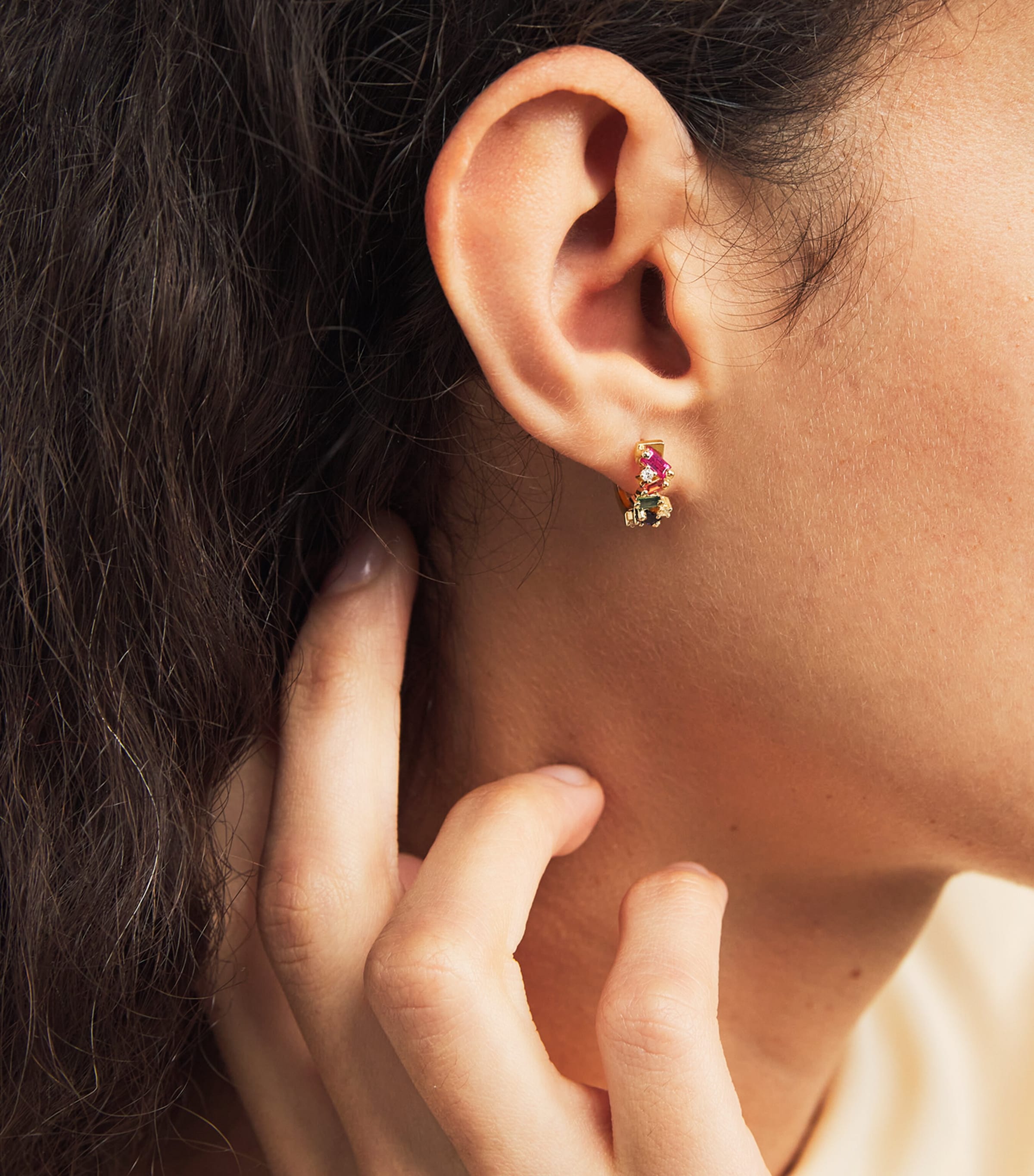 Yellow Gold, Diamond and Sapphire Frenzy Huggie Earrings 18K YG/RS Image 2