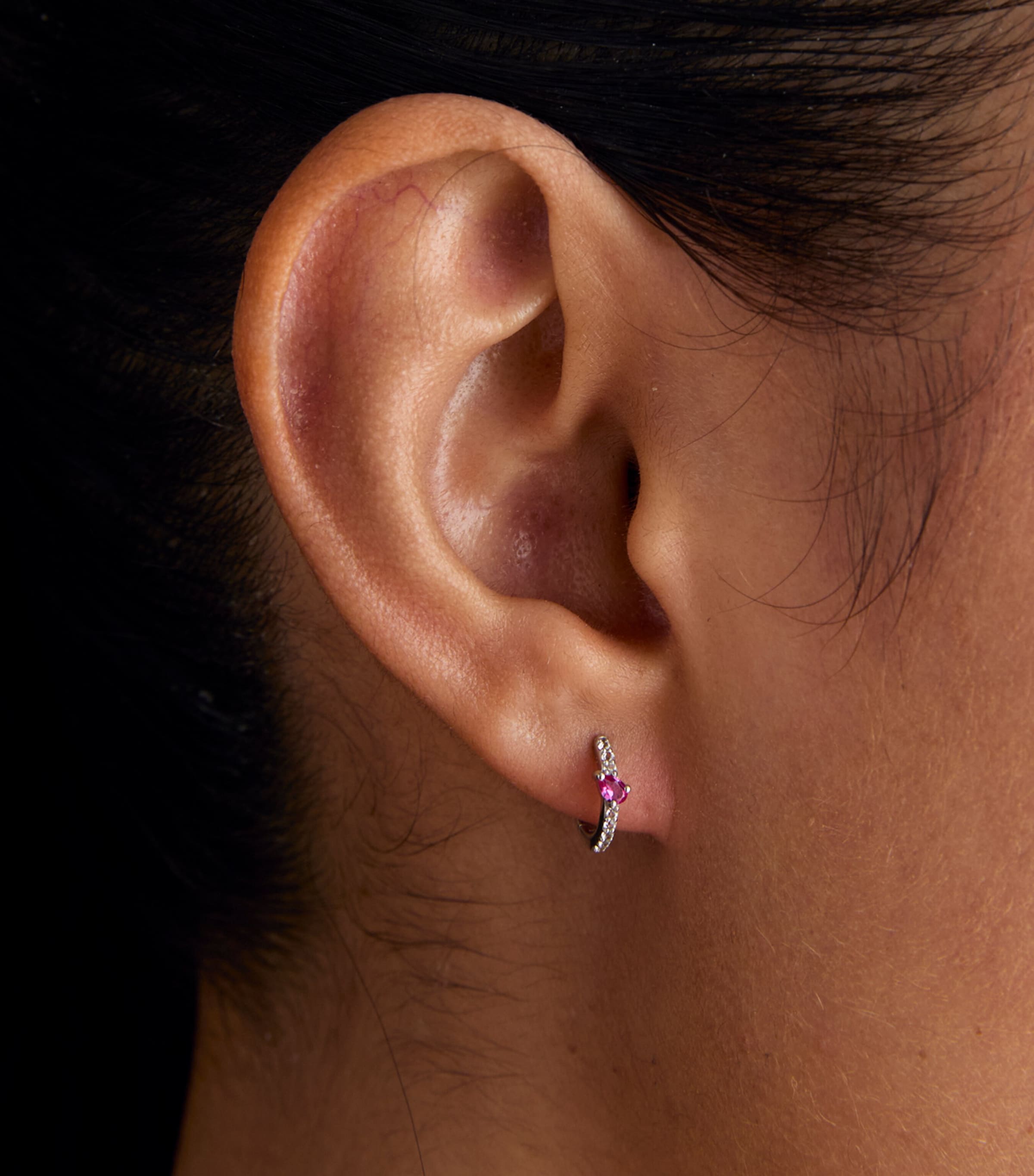 Astrid & Miyu White Gold and Pink Sapphire Marquise Huggie Hoop Earrings White Gold Image 2