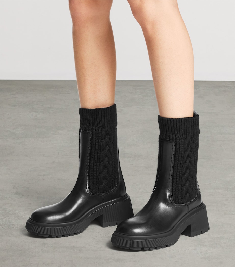 Tamia 70 Leather and Knit Boots BLACK/BLACK Image 5