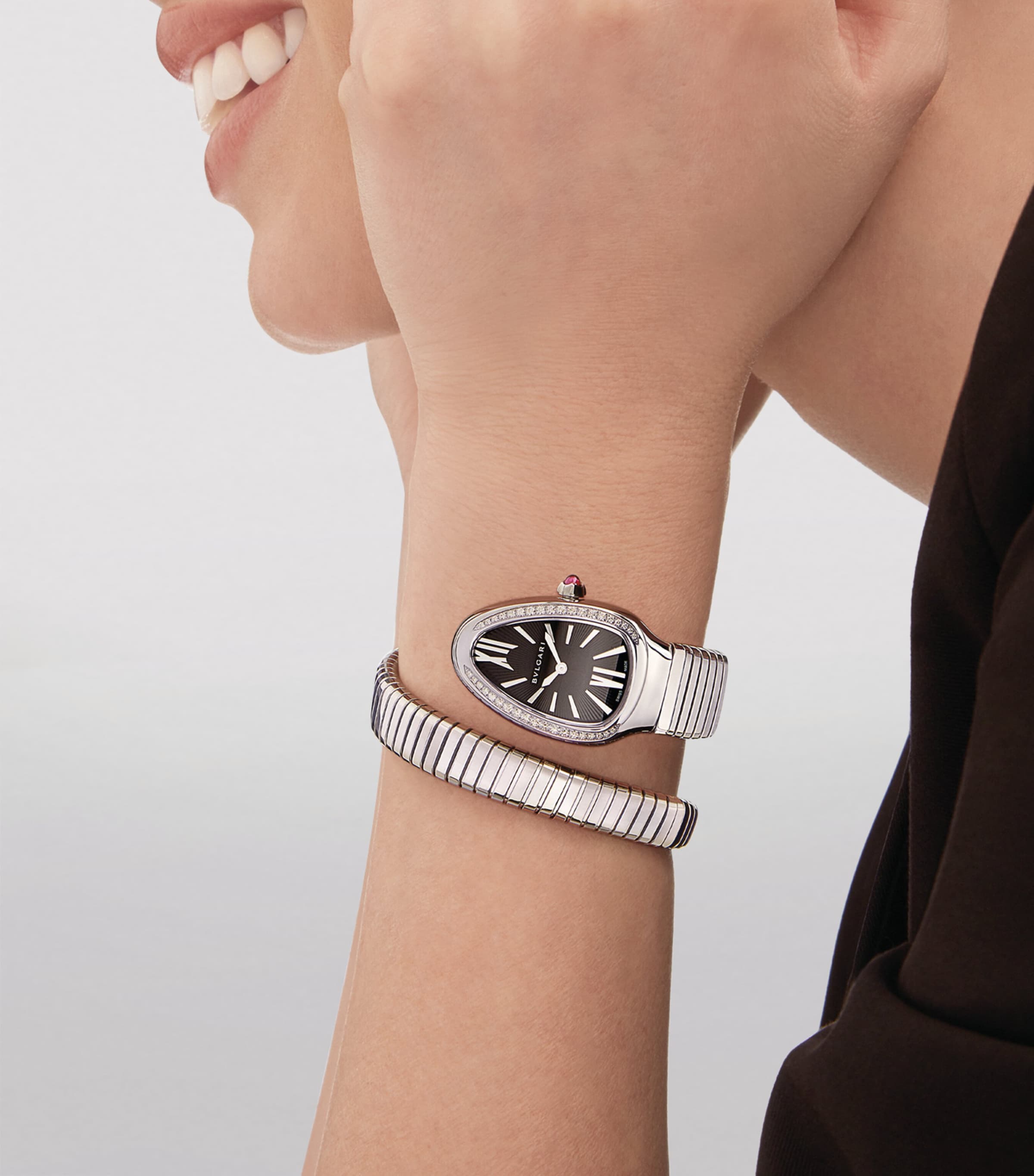 Bvlgari Stainless Steel and Diamond Serpenti Tubogas Watch 35mm Black Image 3