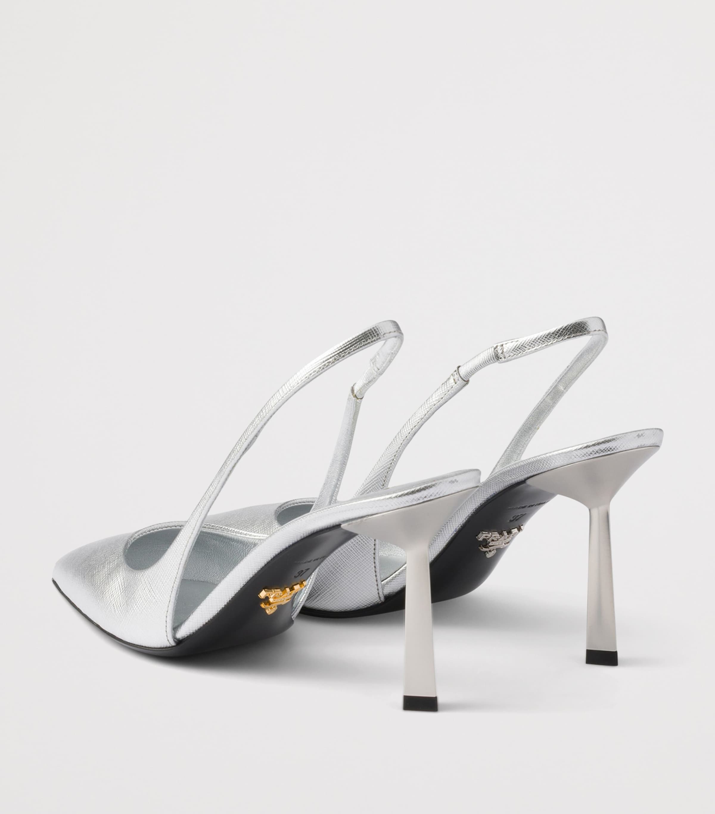 Prada Metallic Saffiano Leather Slingback Pumps 75 Gold/silver Image 4
