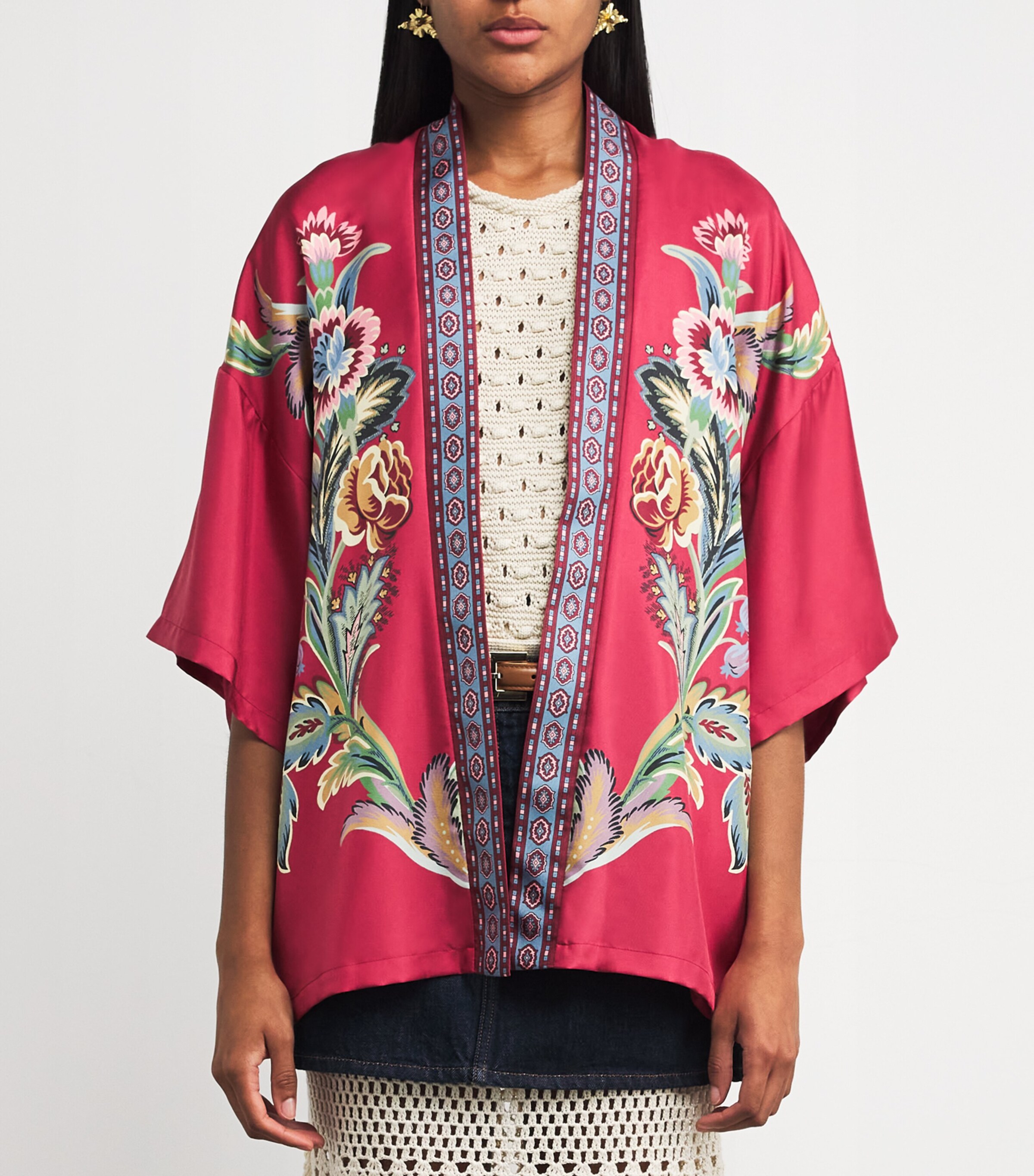 Silk Floral Print Short Robe X0865 Image 3