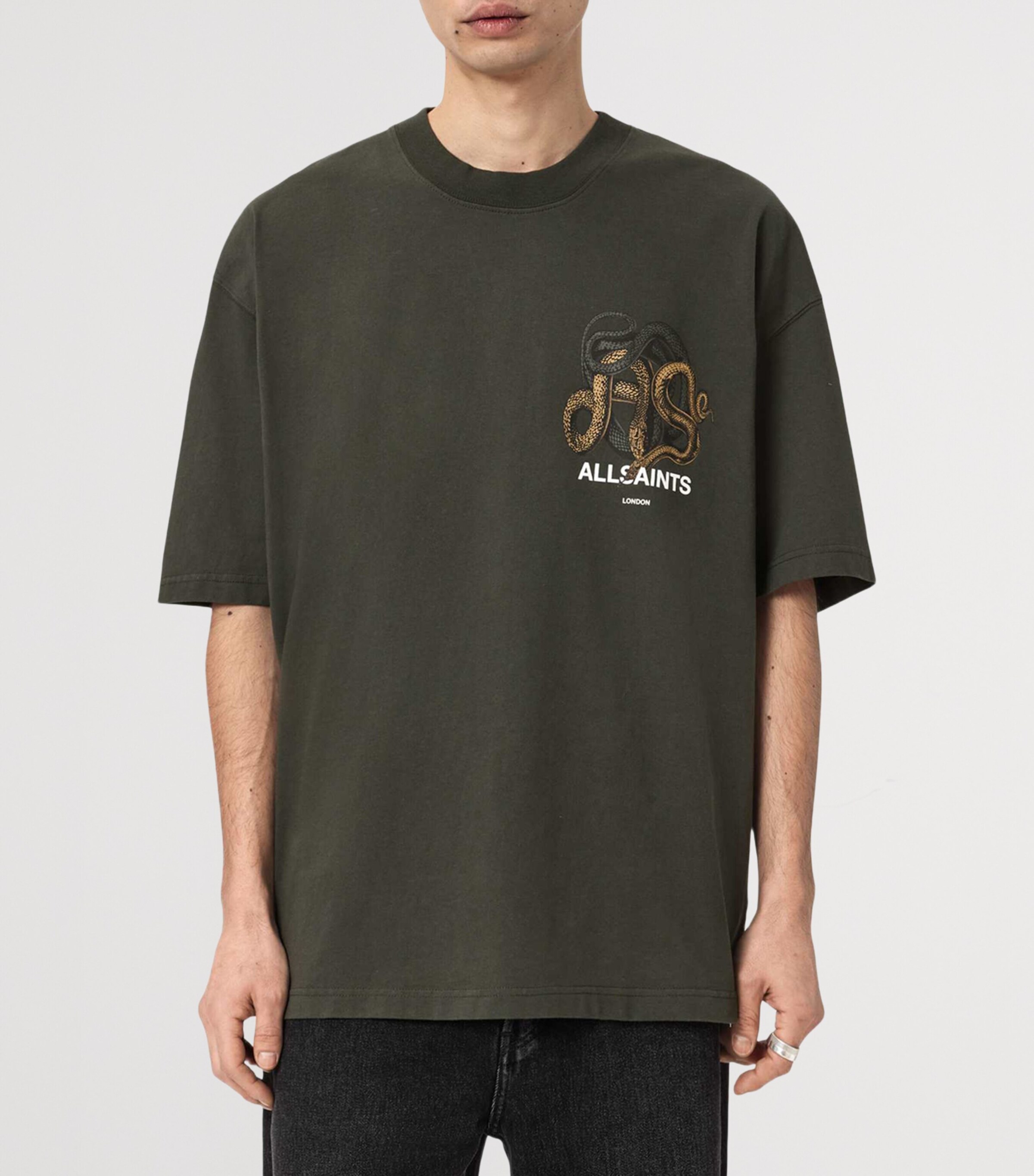 AllSaints Mens Organic Cotton Reticulate Sweatshirt Duffel Green Image 3