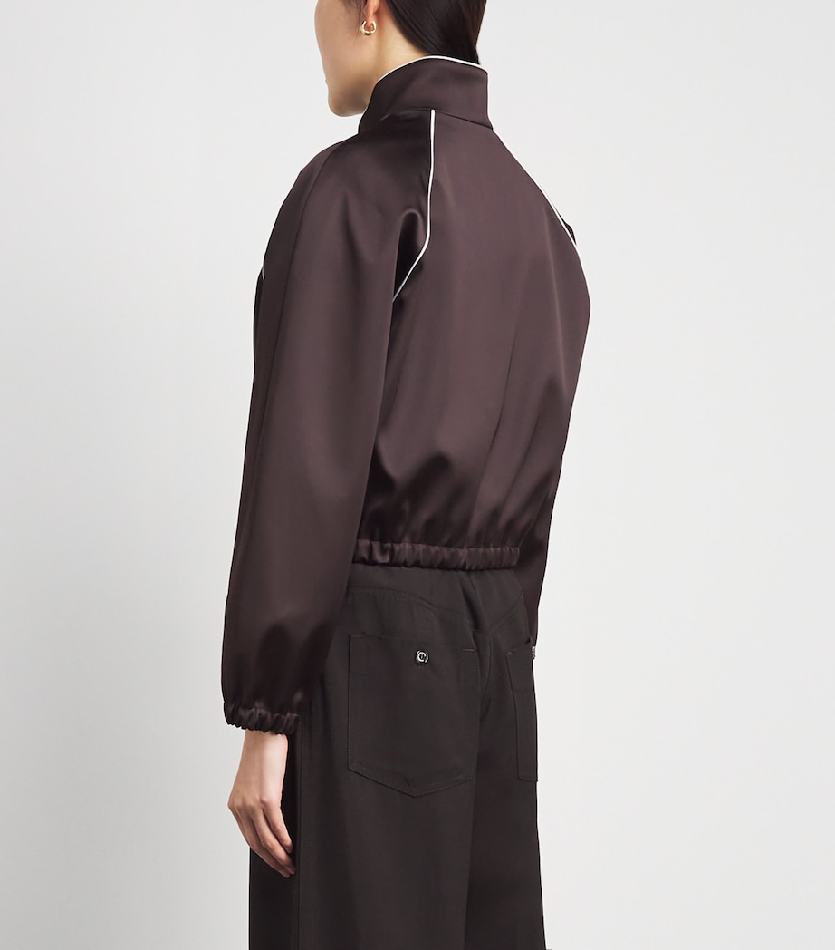 Sandro Paris Womens Satin Cropped Bomber Jacket Brown Image 5