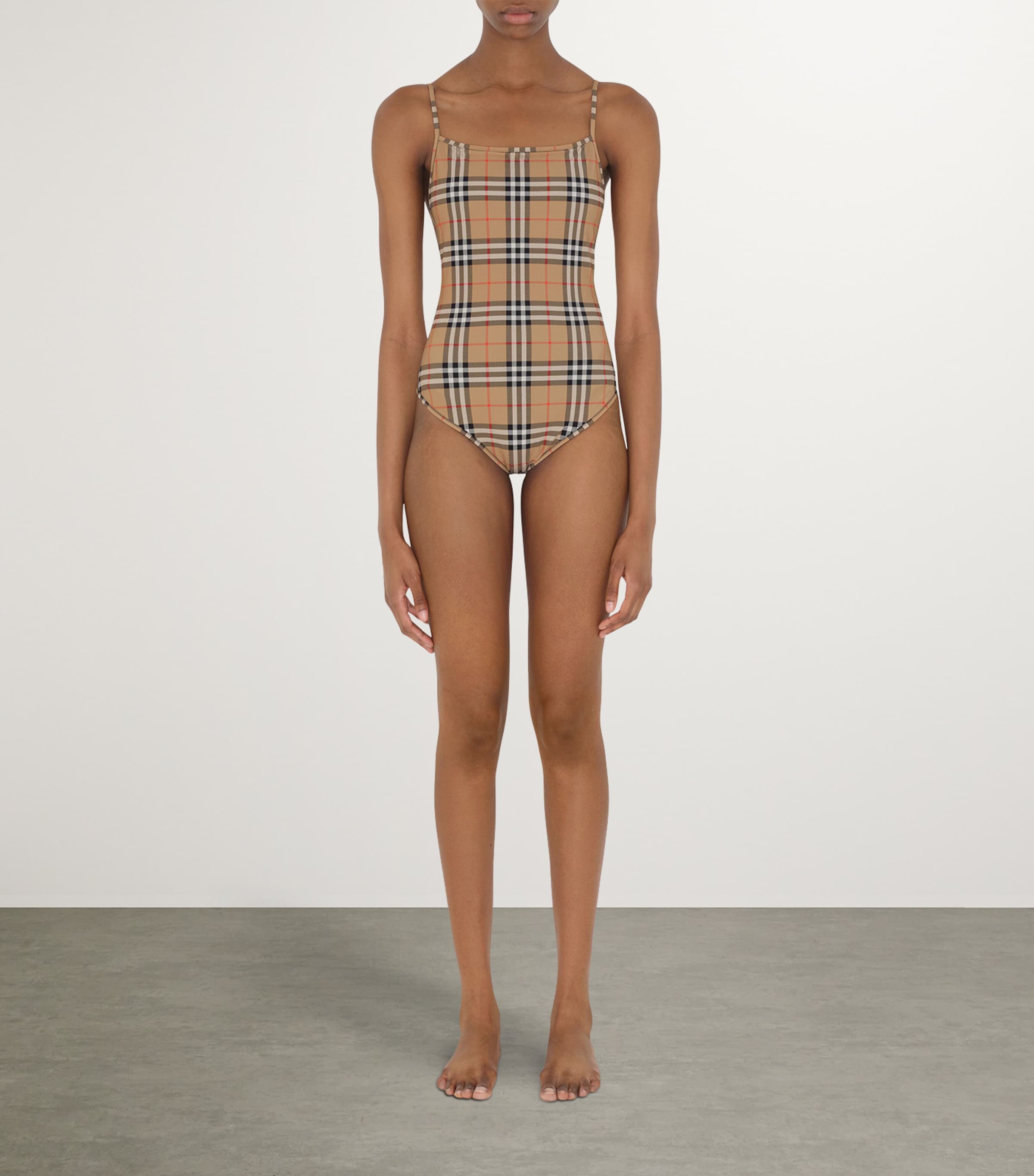 Burberry Womens Check Swimsuit Archive Beige Ip Chk Image 4