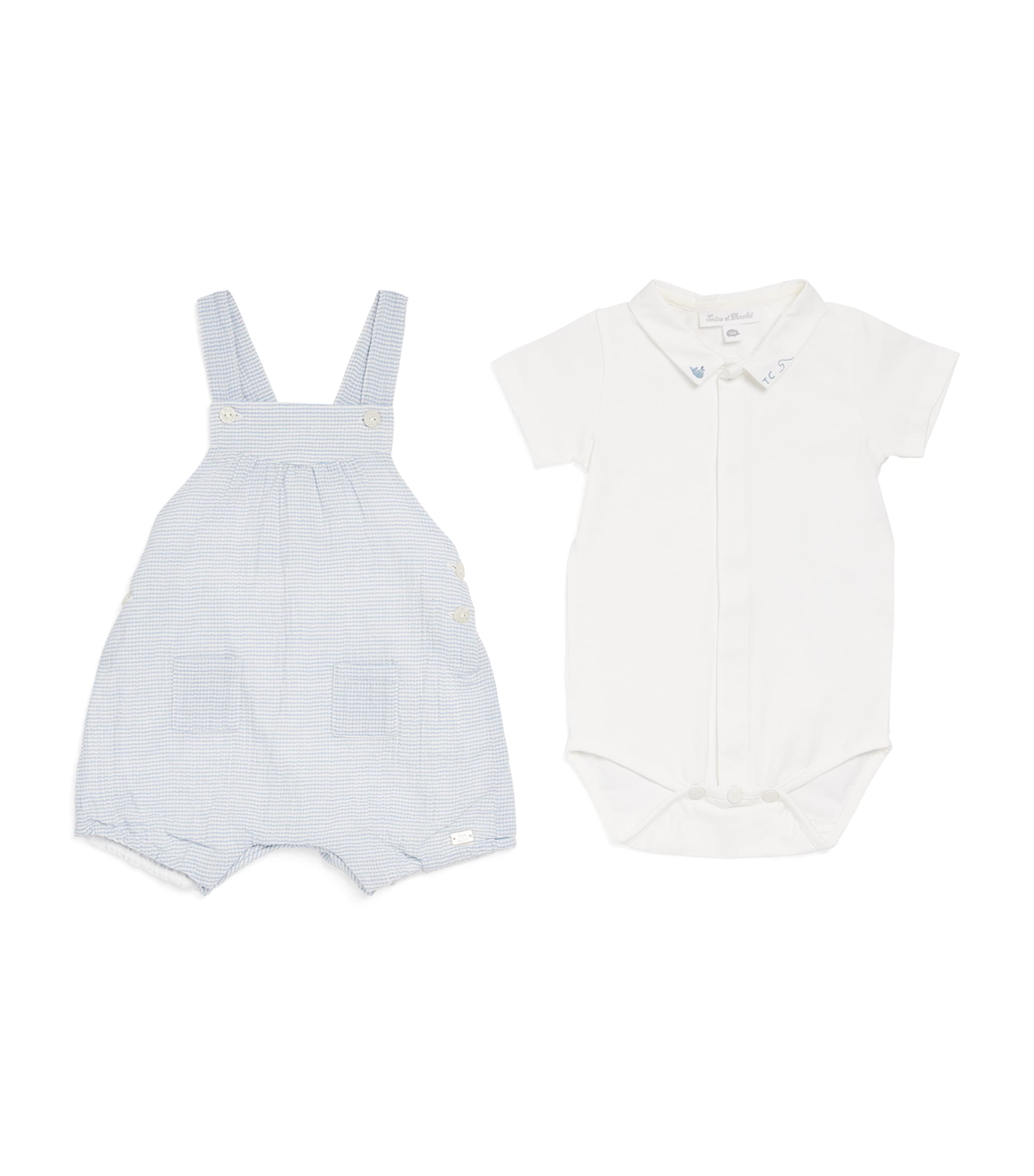 Tartine Et Chocolat Cotton Dungarees And Bodysuit Set In Blue