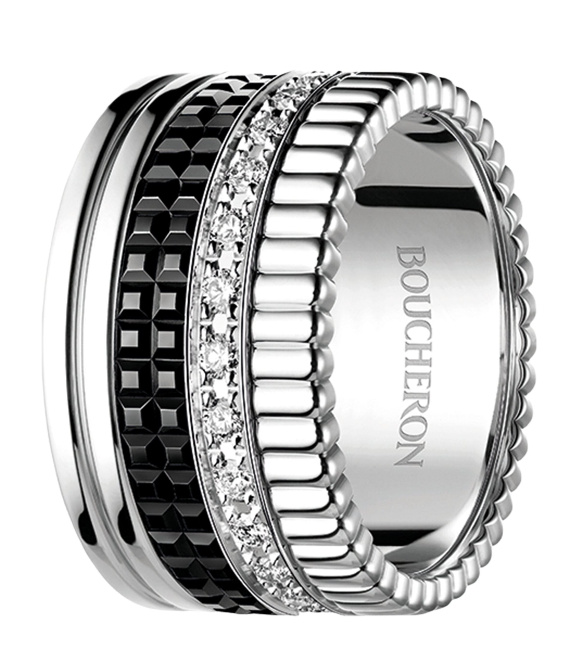 Large White Gold and Diamond Quatre Black Ring NO COLOUR Image 2