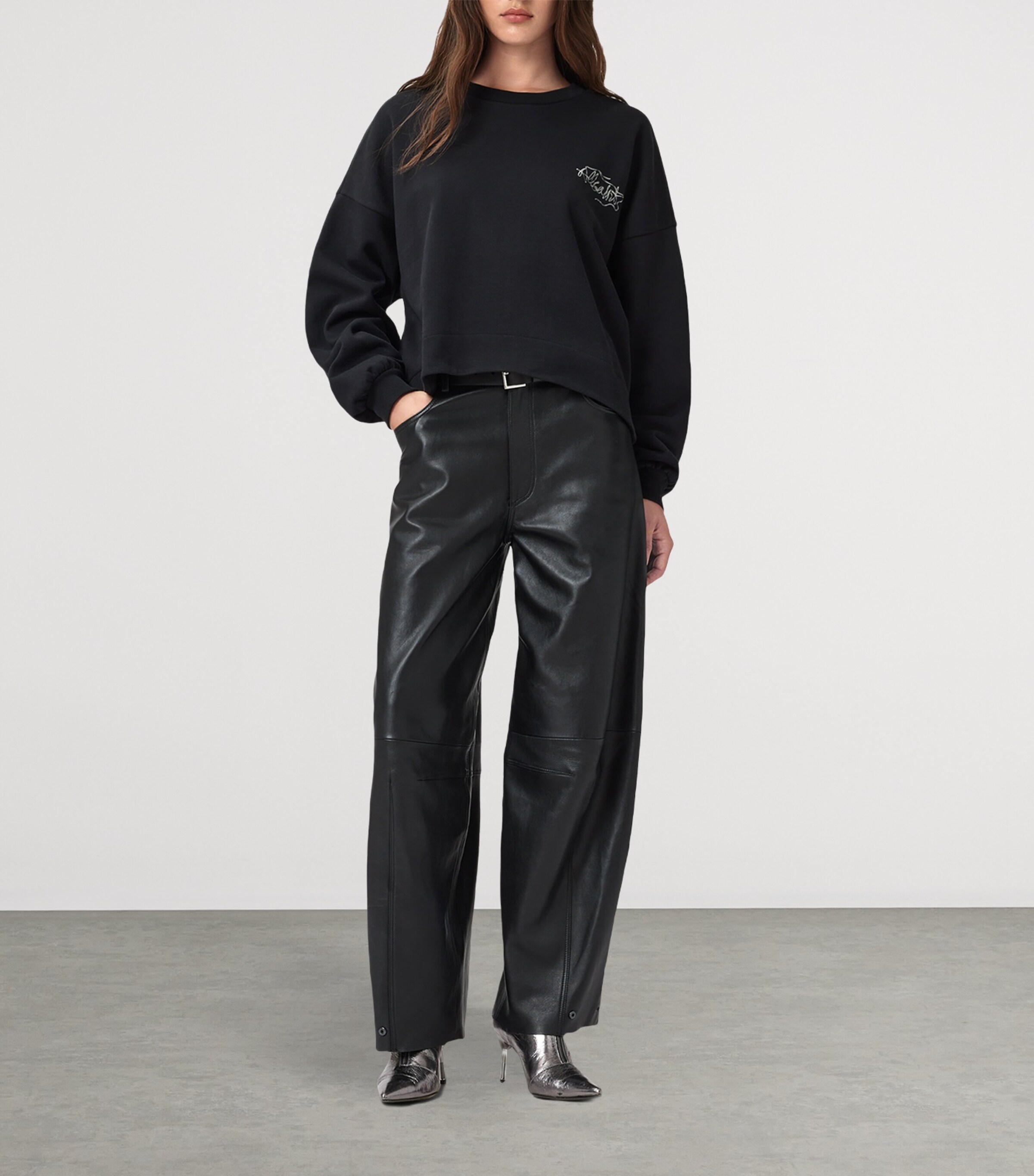 AllSaints Womens Reel Print Lila Sweatshirt Washed Black Image 2