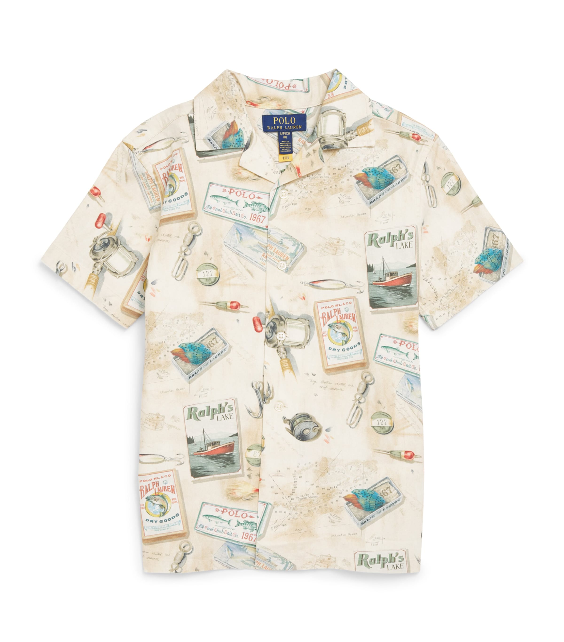Ralph Lauren Kids Stretch-Cotton Fishing Print Shirt (6-12 Years) Fshrman Lodge Image 1