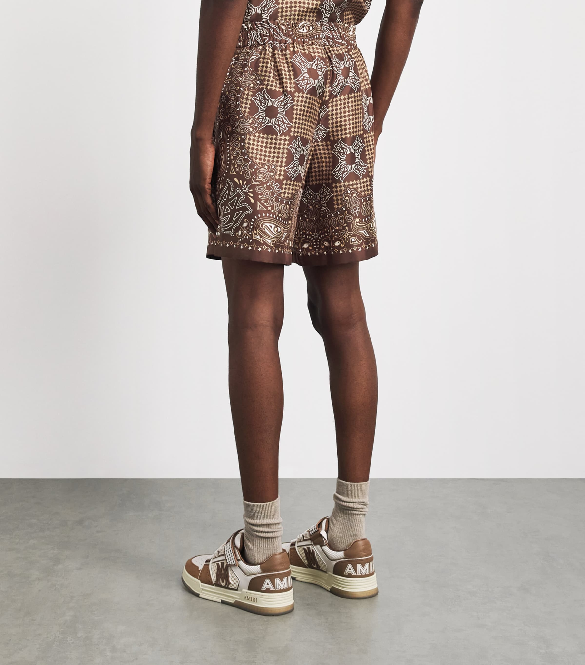 AMIRI Mens Silk MA Check Shorts Tobacco Image 5