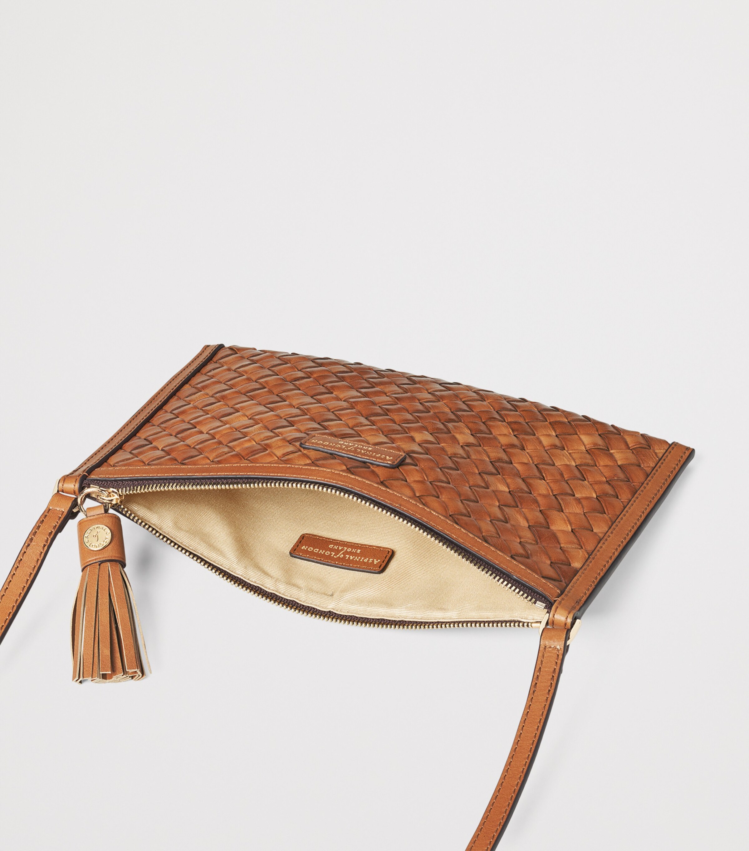 Aspinal Of London Leather Woven Island Cross-Body Bag Tan Image 5