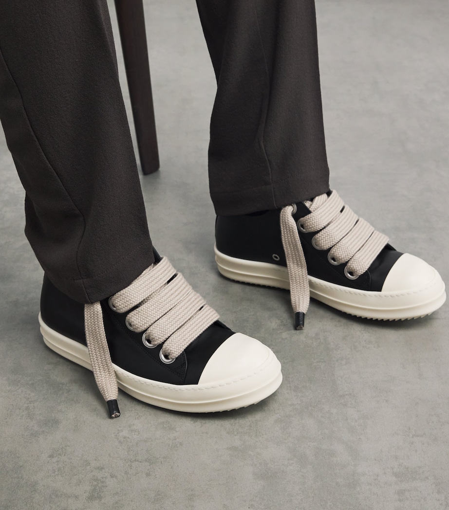 Rick Owens Leather Jumbo-Lace Sneakers Black/milk/milk Image 2
