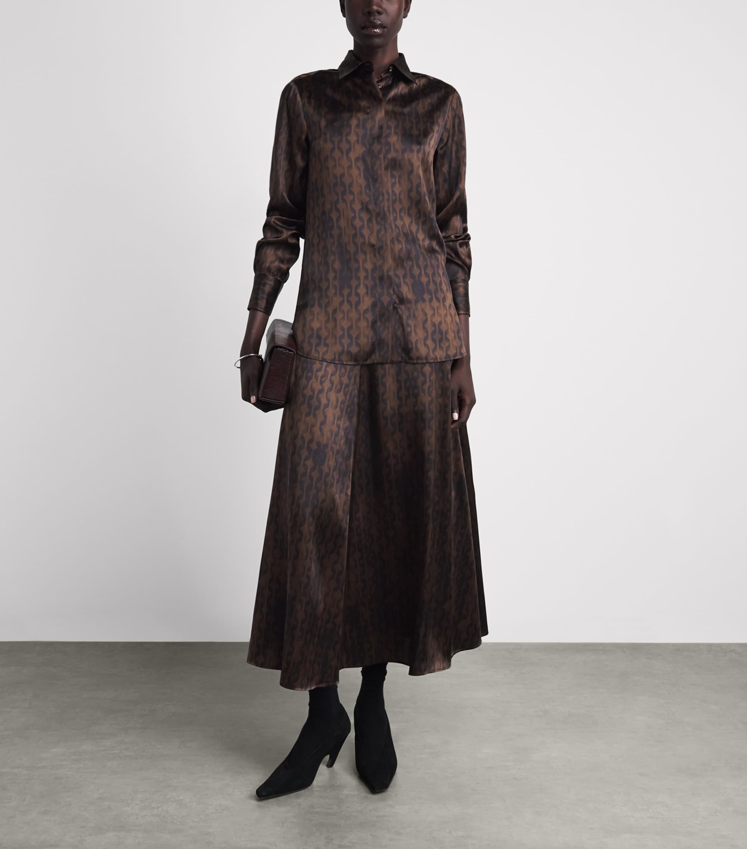 Kiton Womens Silk Geometric Midi Skirt Brown & Black Print Image 2