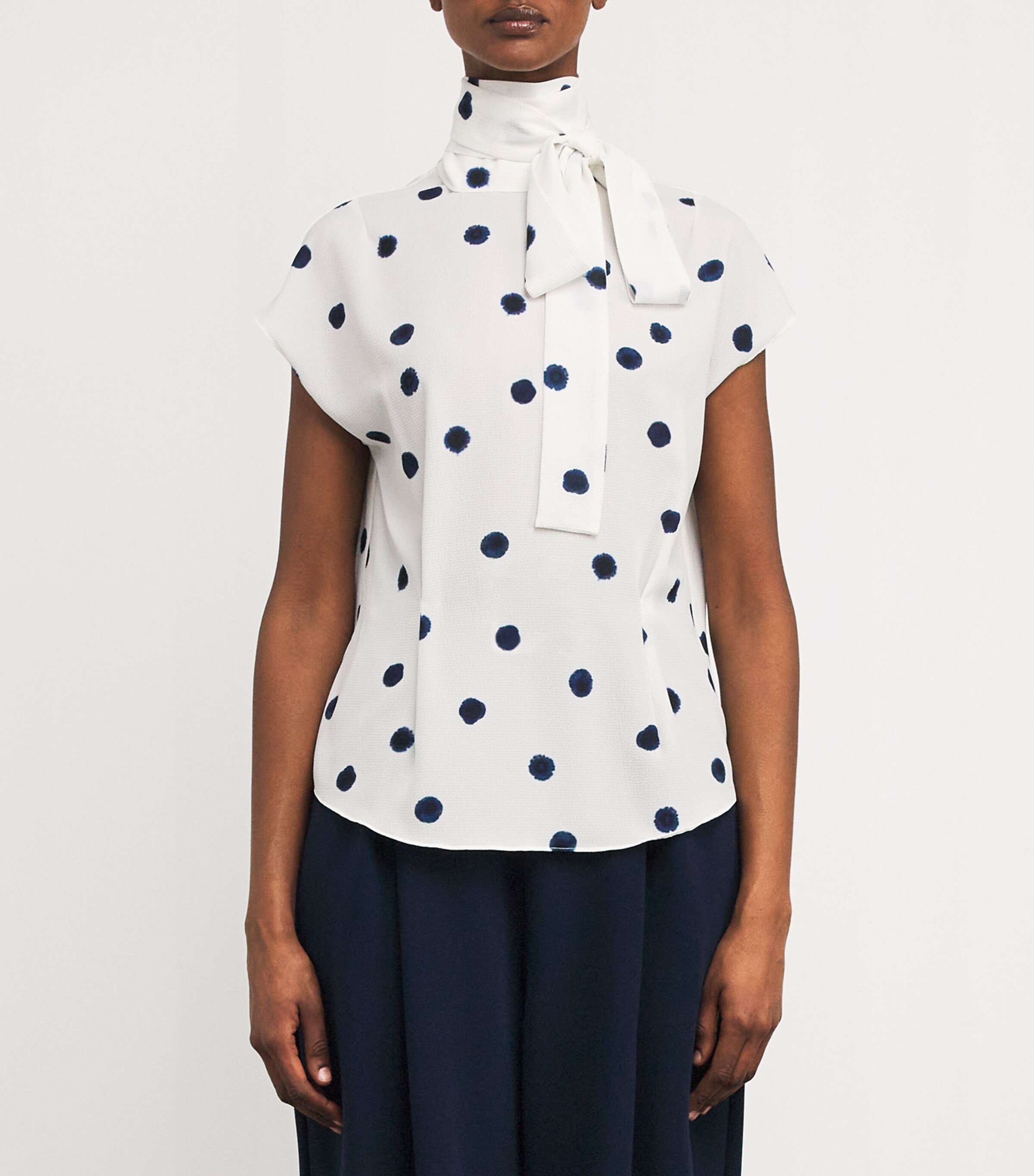 high neck polka dot blouse