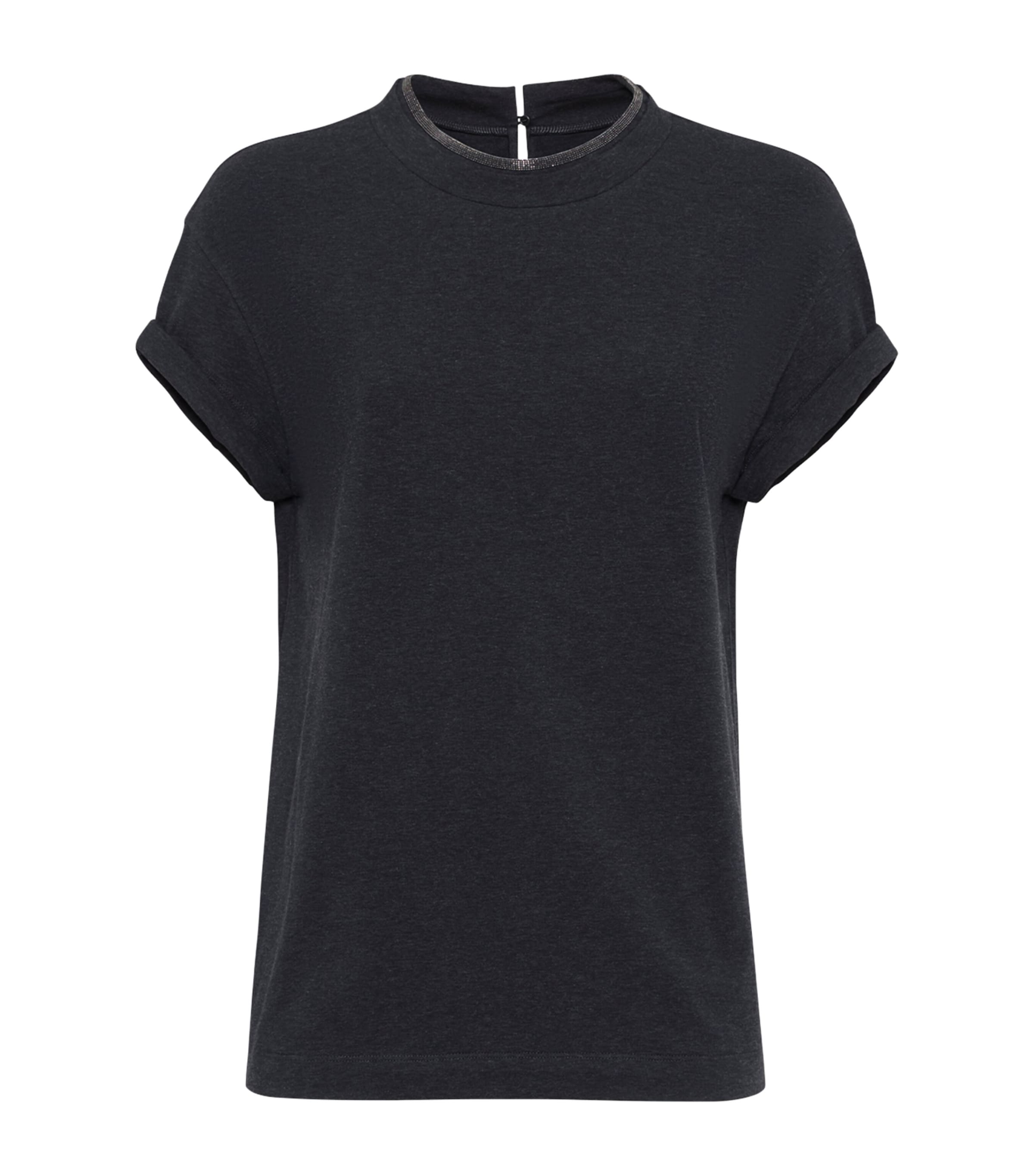 Brunello Cucinelli Stretch-Cotton Monili-Detail T-Shirt | Women Clothing | Tops | T-Shirts | Women New In | Womens Clothing | Designers | Brunello Cucinelli
