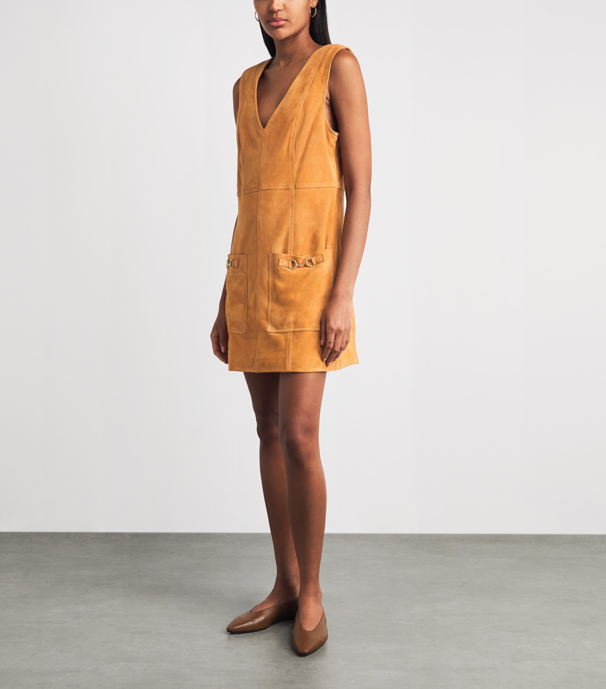 Ulla Johnson Womens Suede Sloane Mini Dress Cognac Image 6