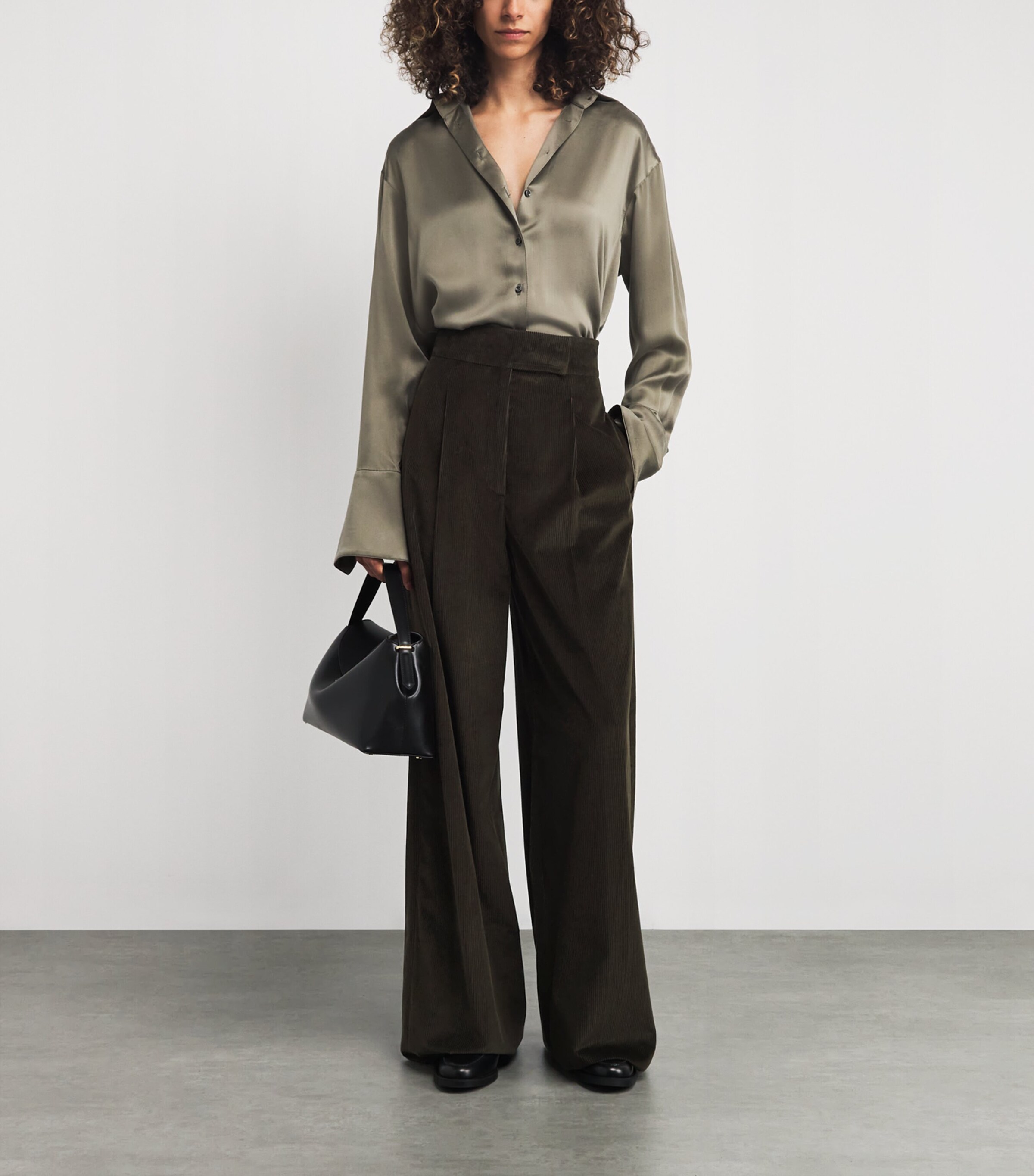 Corduroy Wide-Leg Trousers MOSS GREEN Image 2