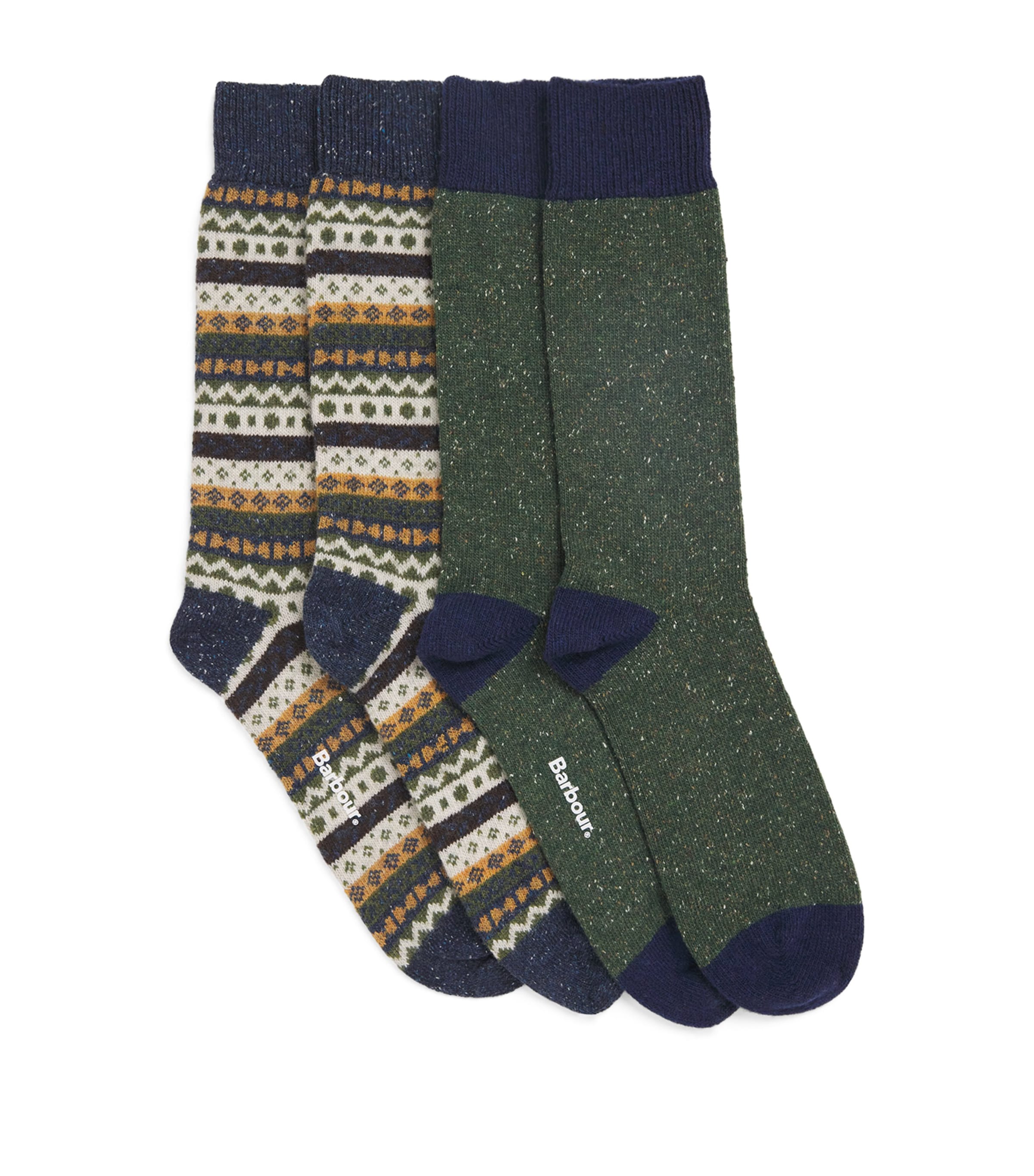 Barbour Wool-blend Fair Isle Socks In Green