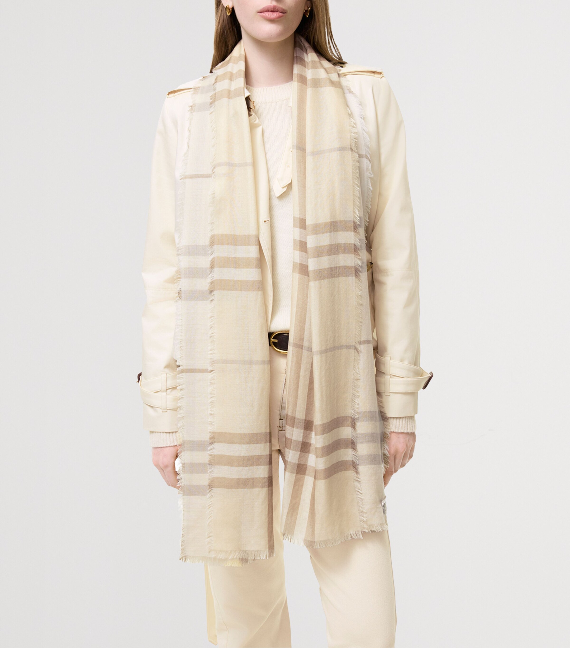 Burberry Wool-Silk Reversible Check Scarf Sesame Beige Check Image 4