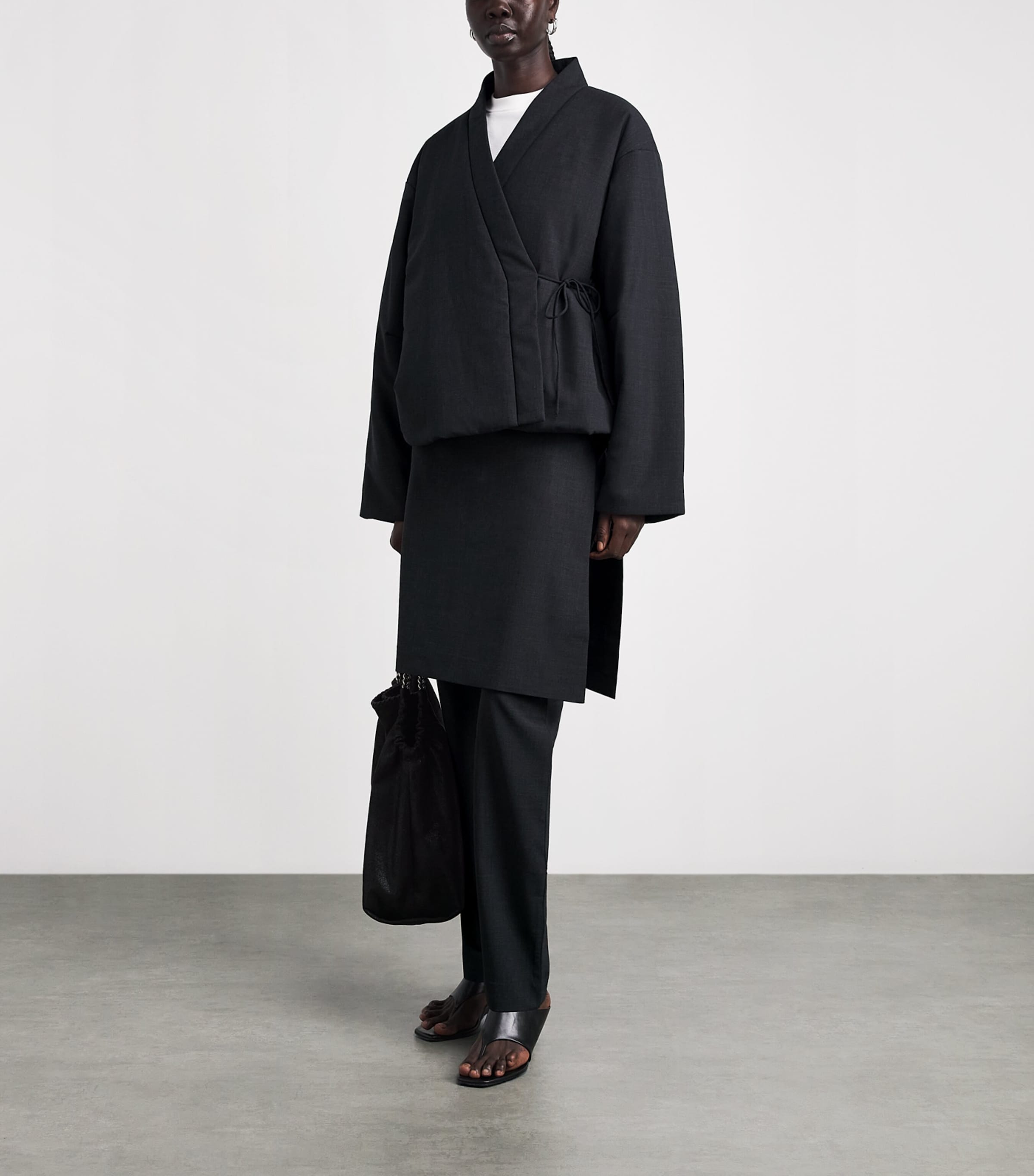 St. Agni Womens Wool-Blend Pillow Wrap Jacket Dark Graphite Image 2