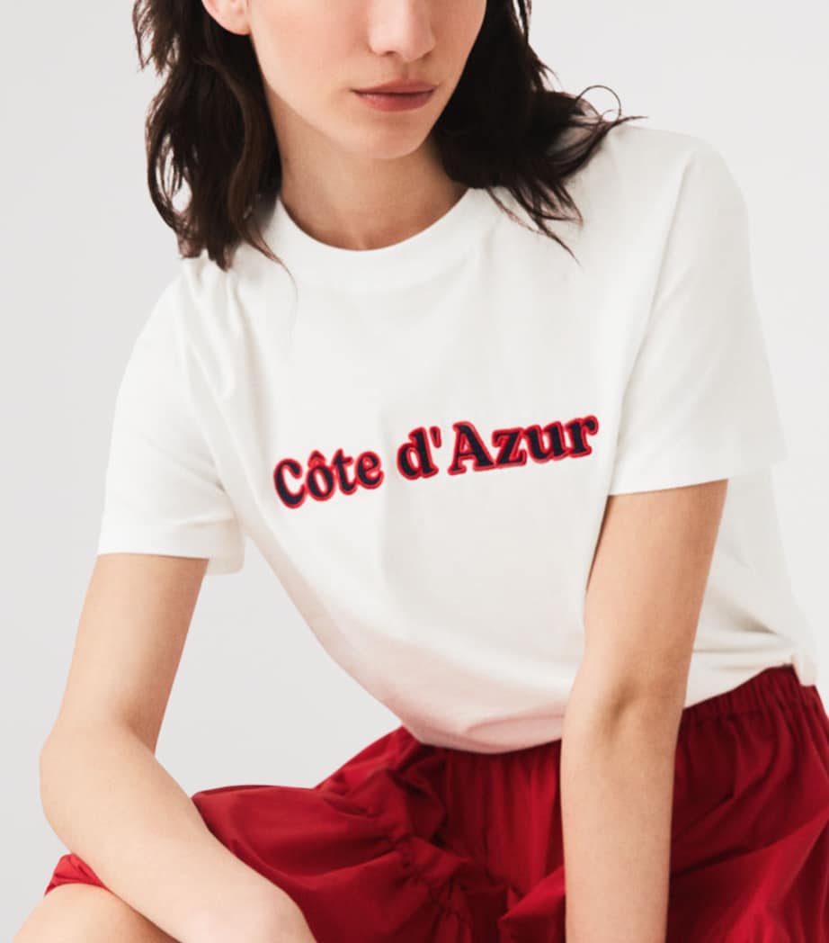 Maje Womens Cotton Embroidered T-Shirt White Image 5
