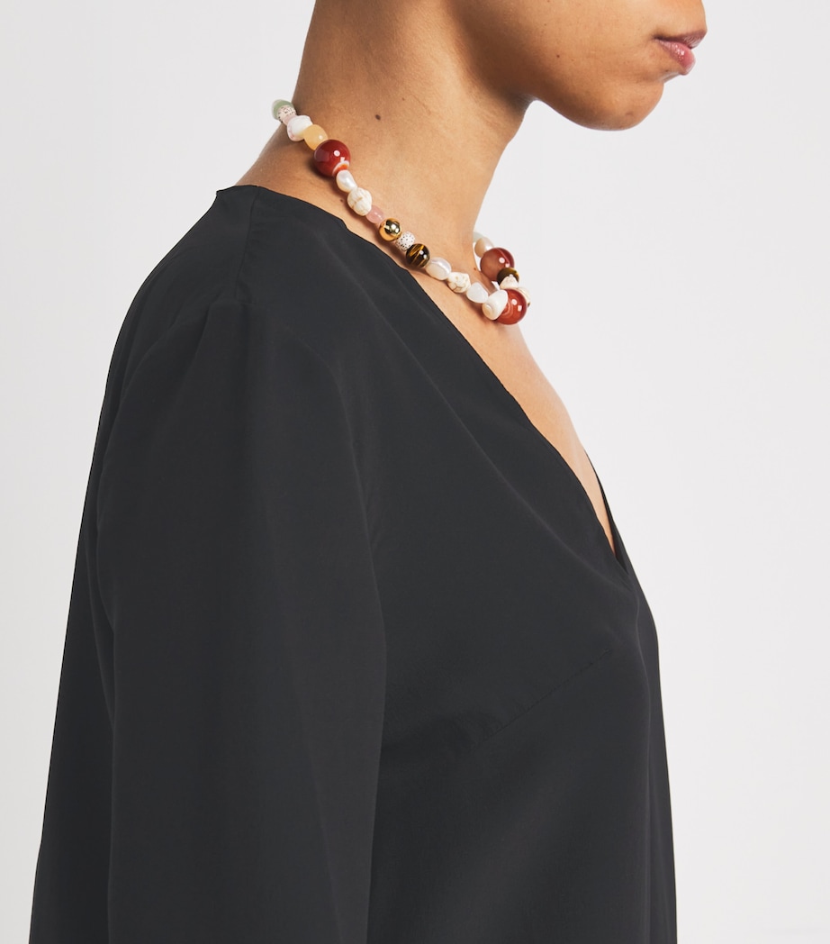 Silk Long-Sleeve Mini Dress BLACK Image 4