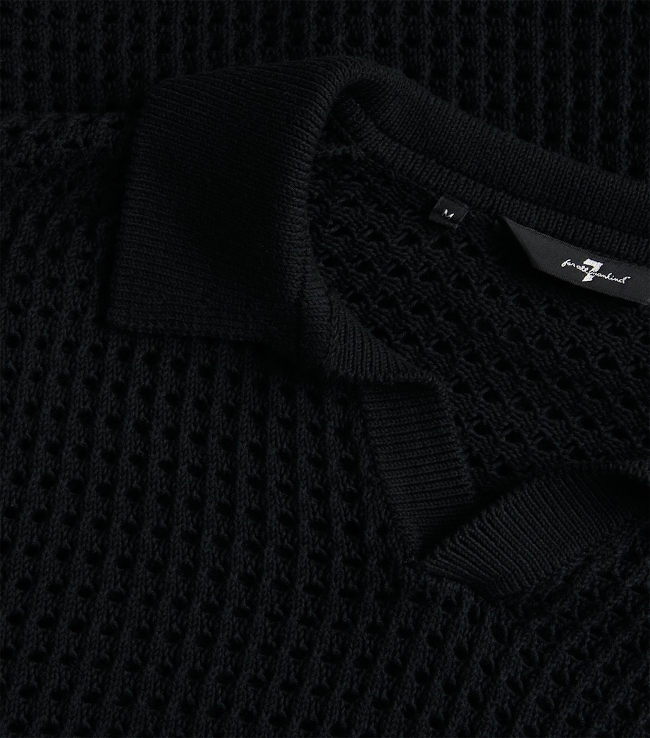 Cotton Crochet Polo Shirt BLACK Image 5