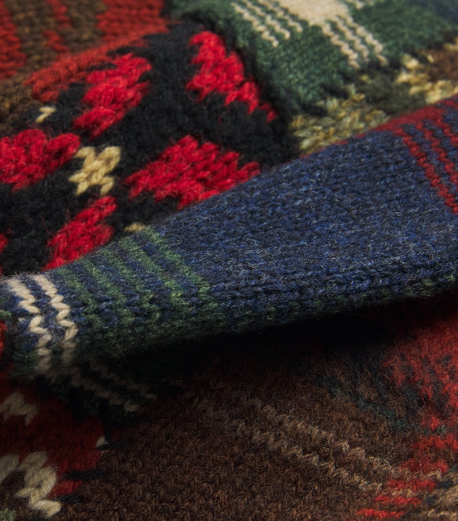 Wool Patchwork Polo Bear Sweater BLACK Image 5