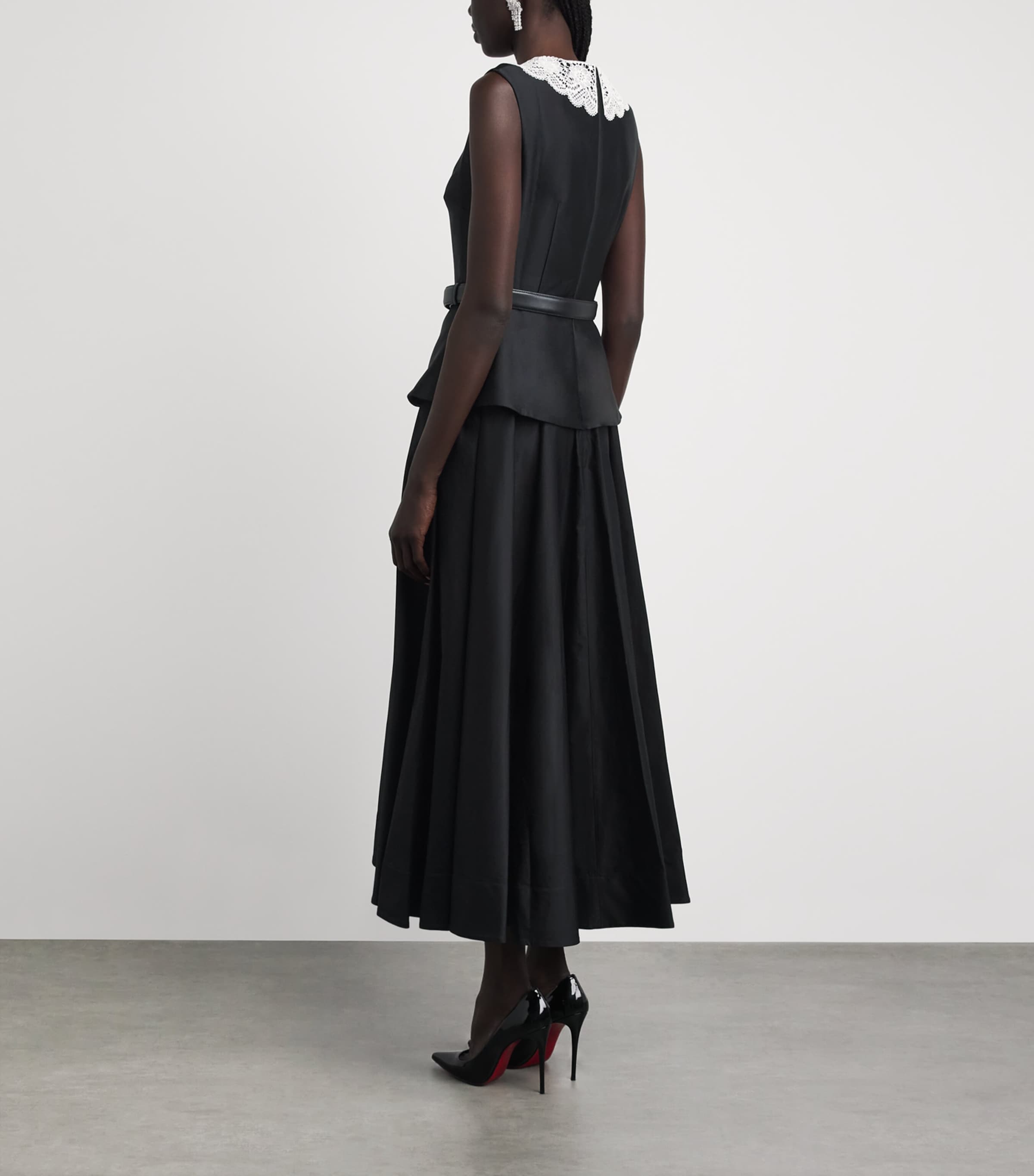 Self-Portrait Womens Taffeta Lace-Trim Midi Dress Black Image 4
