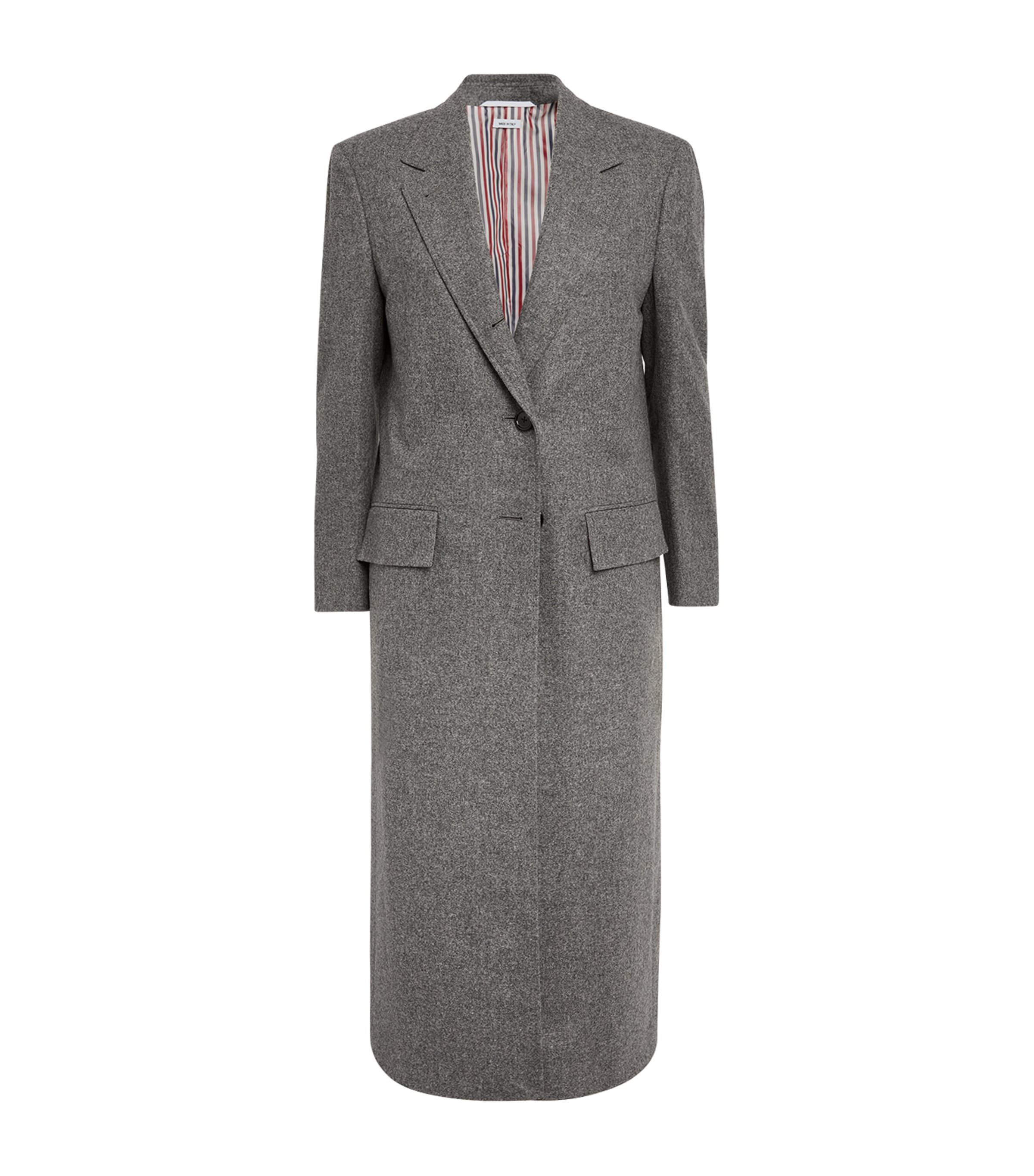 Thom Browne Wide-lapel Overcoat In Grey