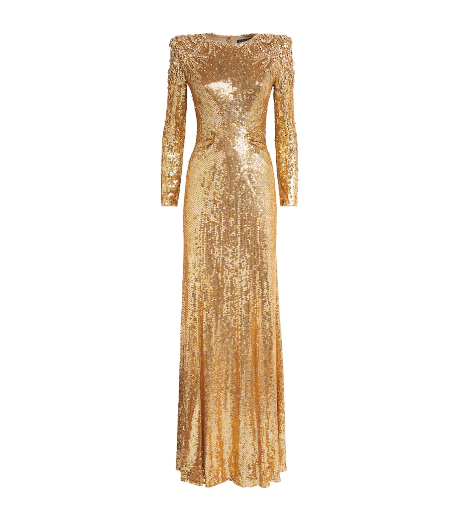 Jenny Packham Womens Sequinned Dulcet Gown Caramel Image 1