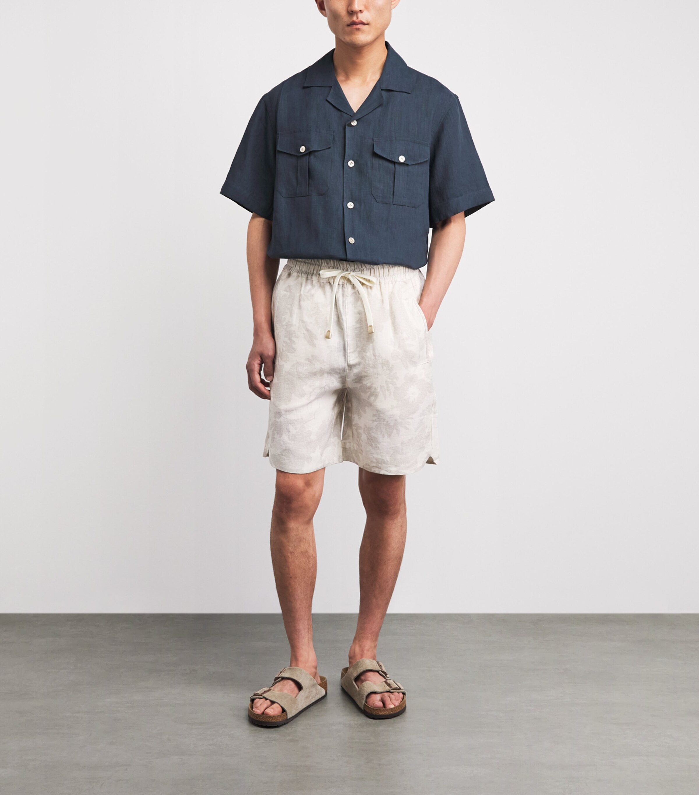 Eleventy Mens Linen Bowling Shirt Royal Image 2