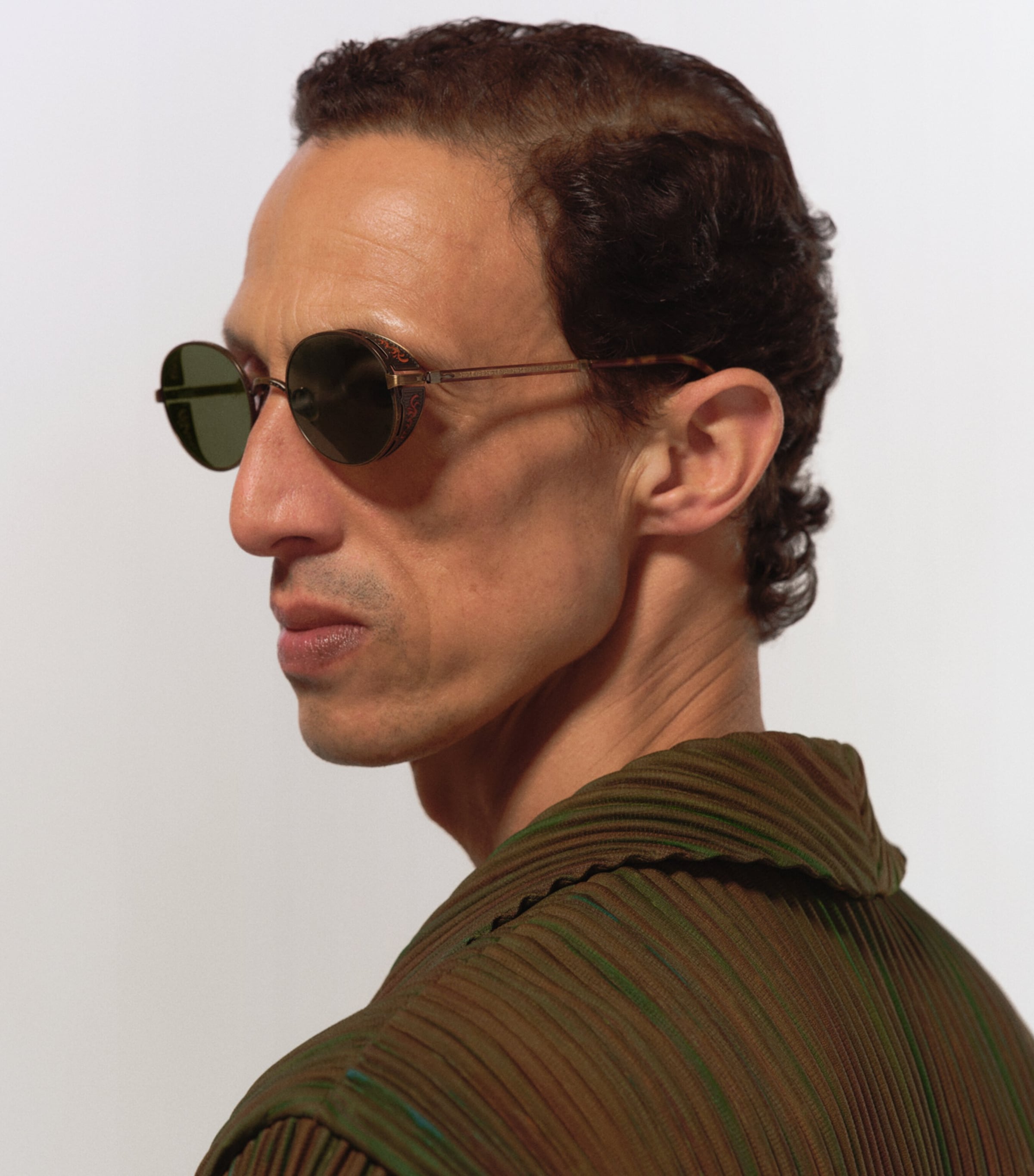Matsuda M3137 Round Sunglasses Antqu Gld Orng Brn Image 4