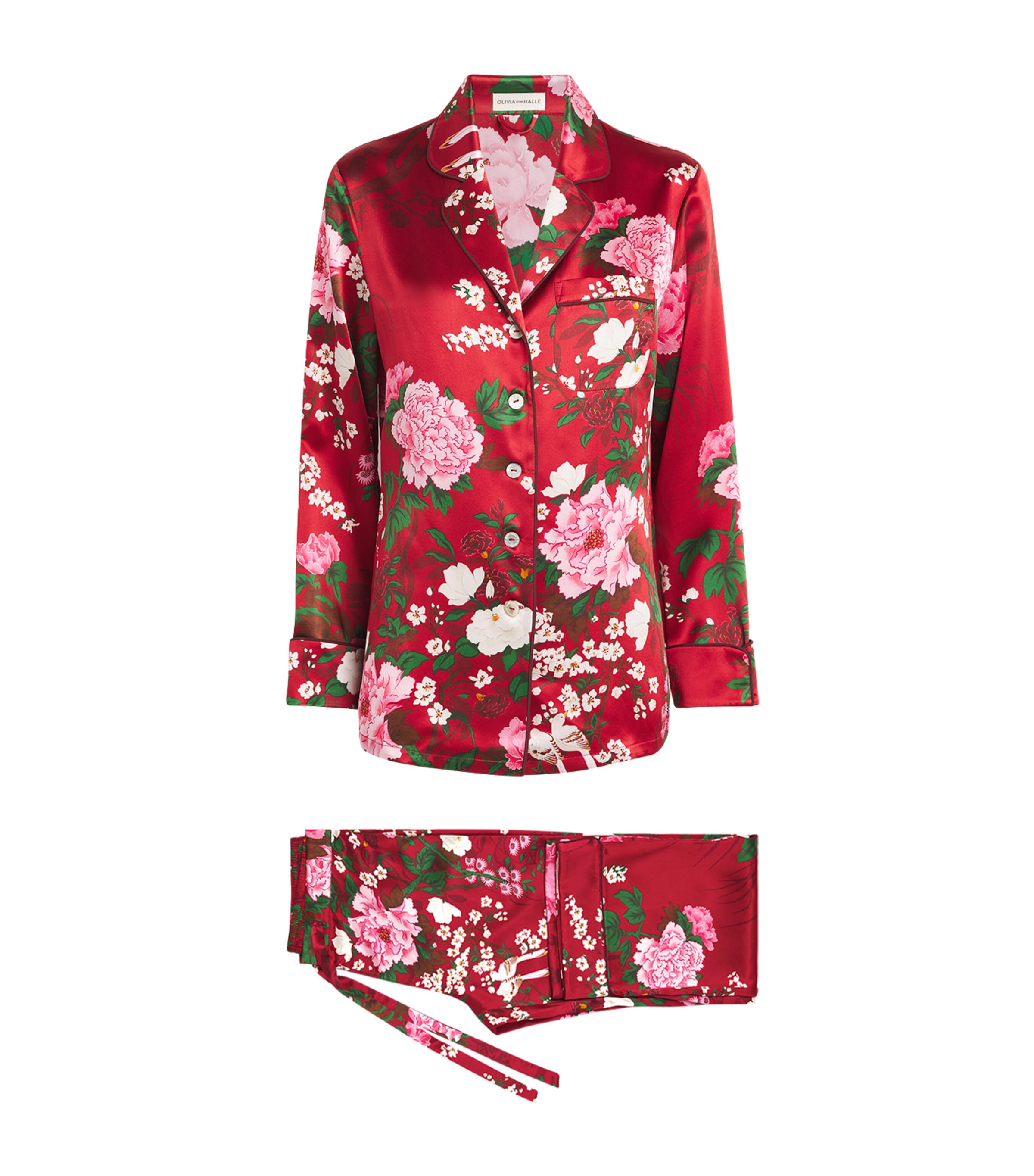 Olivia Von Halle Silk Floral Print Lila Tardieu Pyjama Set In Red