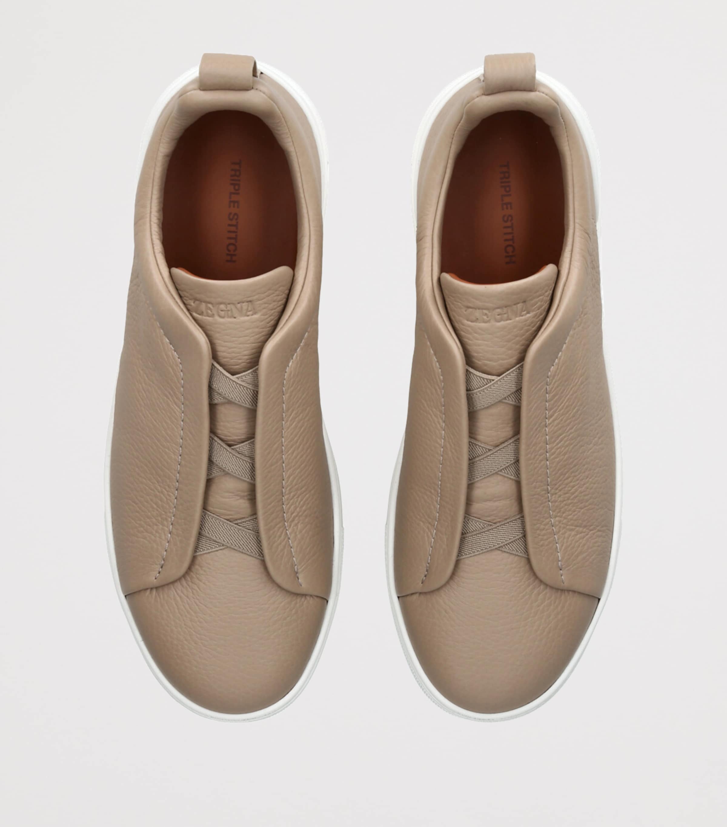 Zegna Leather Triple Stitch Sneakers Cream Image 4