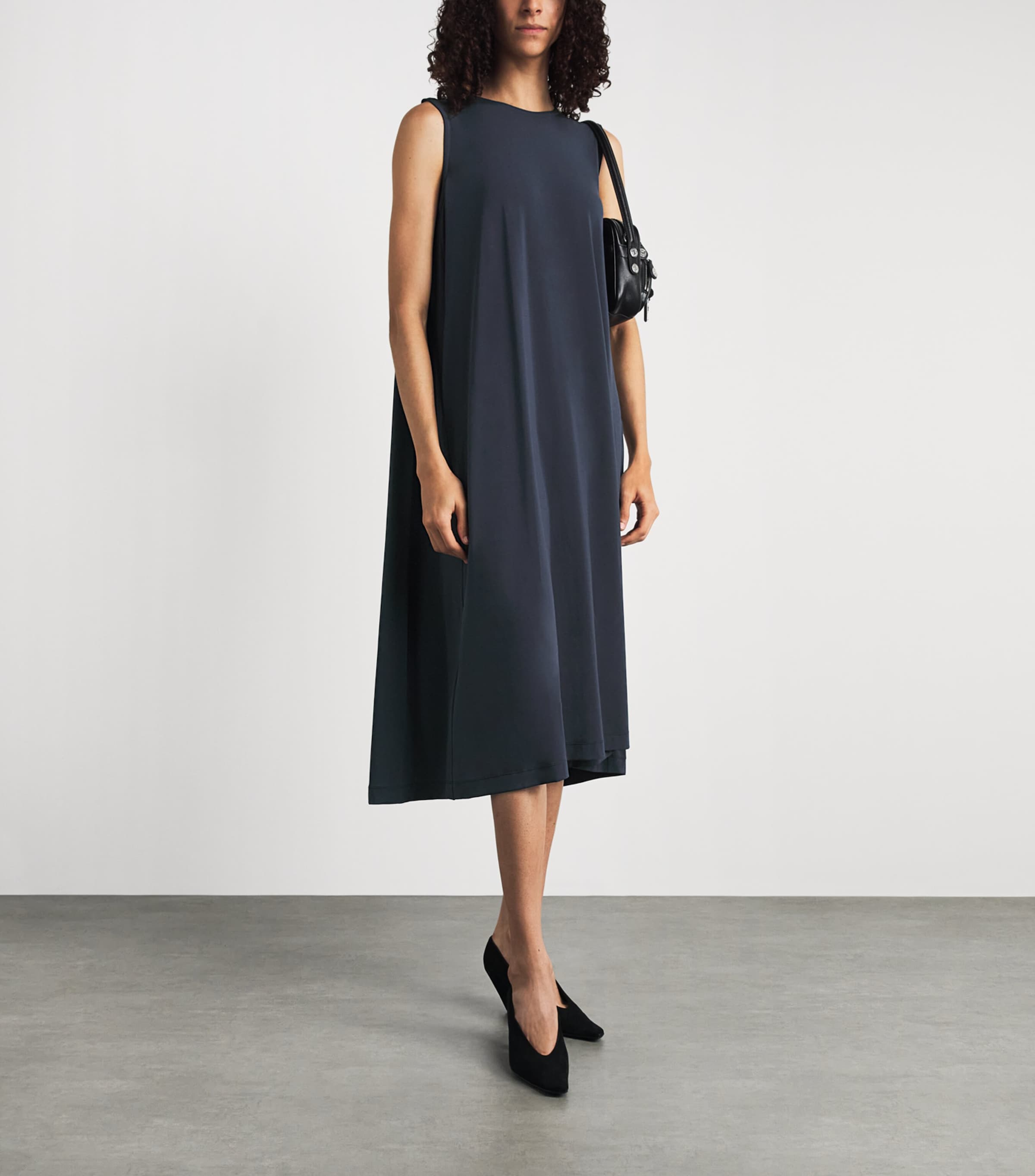 Issey Miyake Womens Drape Jersey Sleeveless Midi Dress Dark Navy Image 2
