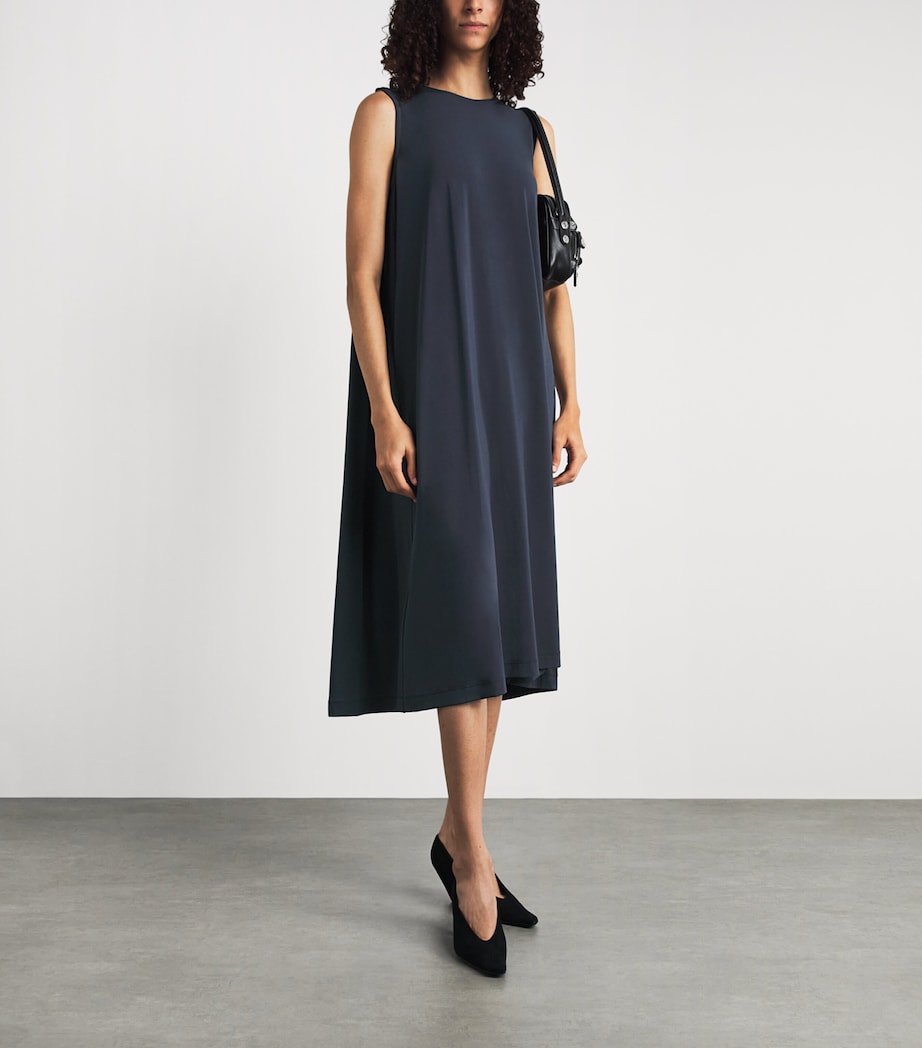 Issey Miyake Womens Drape Jersey Sleeveless Midi Dress Dark Navy Image 2