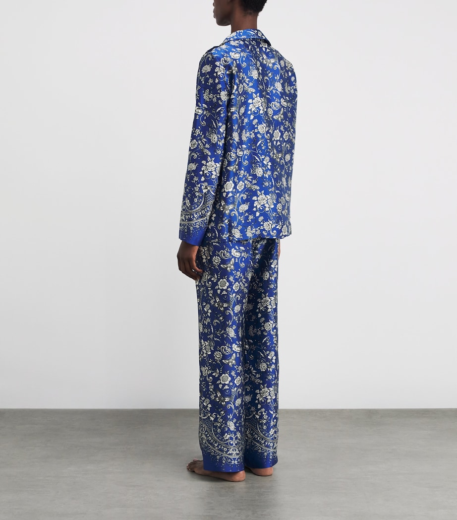 Harrods Womens Silk Butterfly Print Pyjama Set Blue Image 3